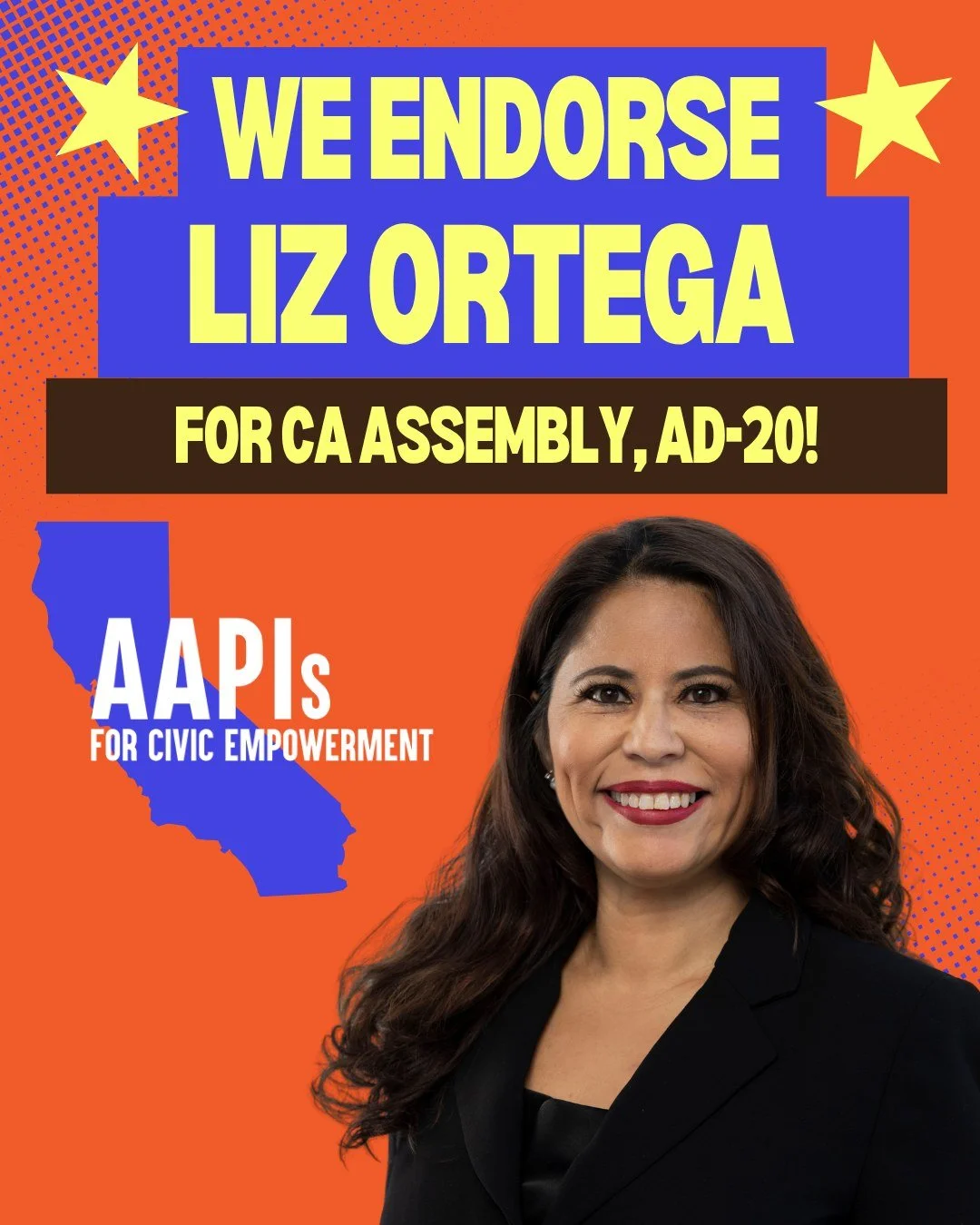 ⭐Our Alameda County Endorsement ⭐
@asmlizortega: Liz Ortega for CA Assembly ⁠(AD-20)

Learn more about Assemblymember Liz Ortega at www.aapiforce.org/2026primaries