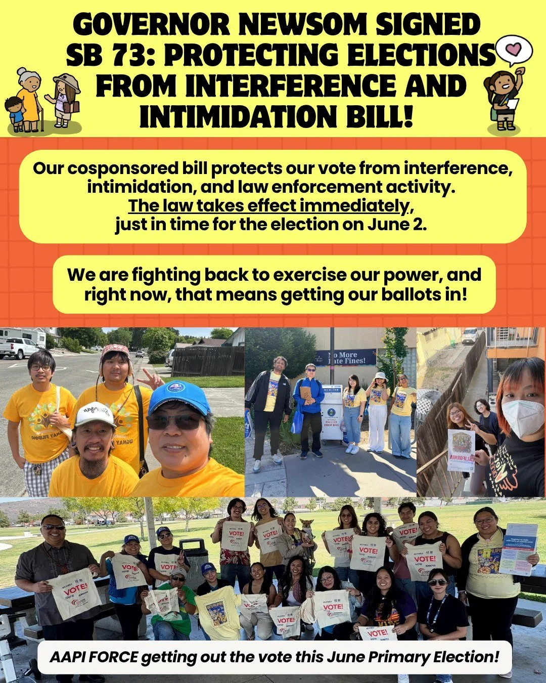 As ballots are still coming in for the Primary Election, we are excited to share that the Governor just signed SB 73, our cosponsored bill that strengthens protections for voters and for our elections systems. The law takes effect immediately, just i