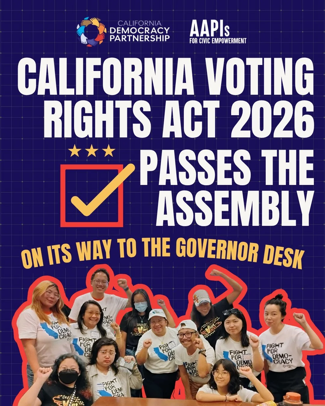 The California Assembly just passed the California Voting Rights Act of 2026, advancing this landmark legislation to the Governor&rsquo;s Desk! 🎉👏 These bills will  expand access to voting and create new protections against voter discrimination ami
