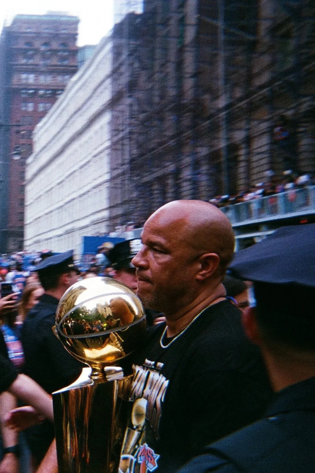 I took these photographs on a film camera. I was in the Knicks Ticker Tape Parade shooting content on the Coaching Staff's bus.