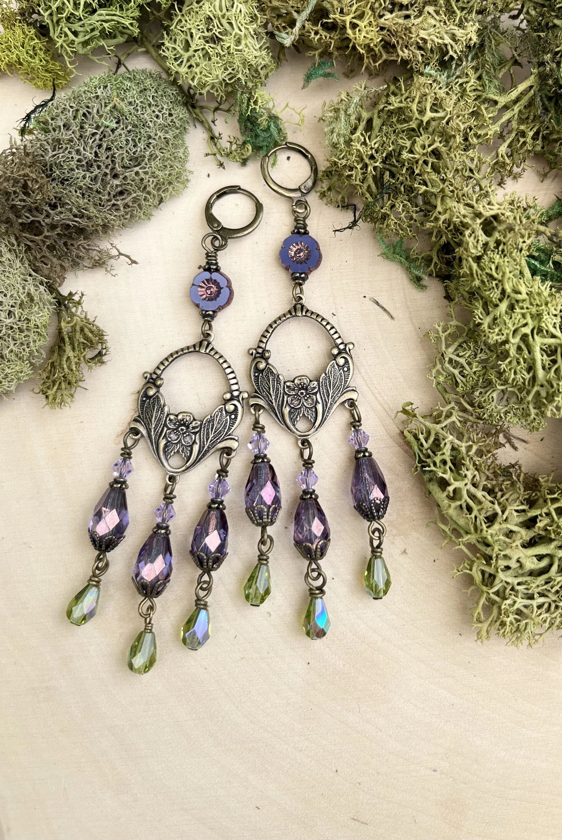 Purple and Green Chandelier Earrings 2.jpeg
