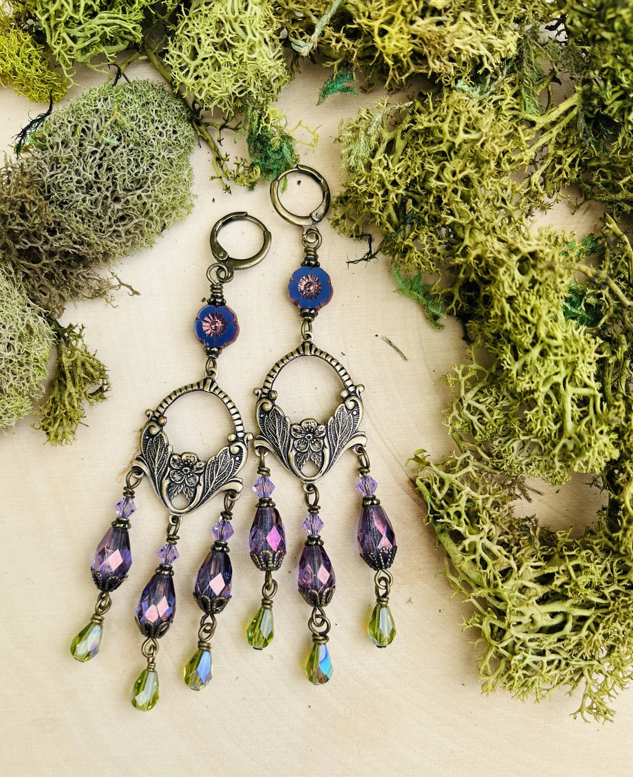 Purple and Green Chandelier Earrings 4.jpeg