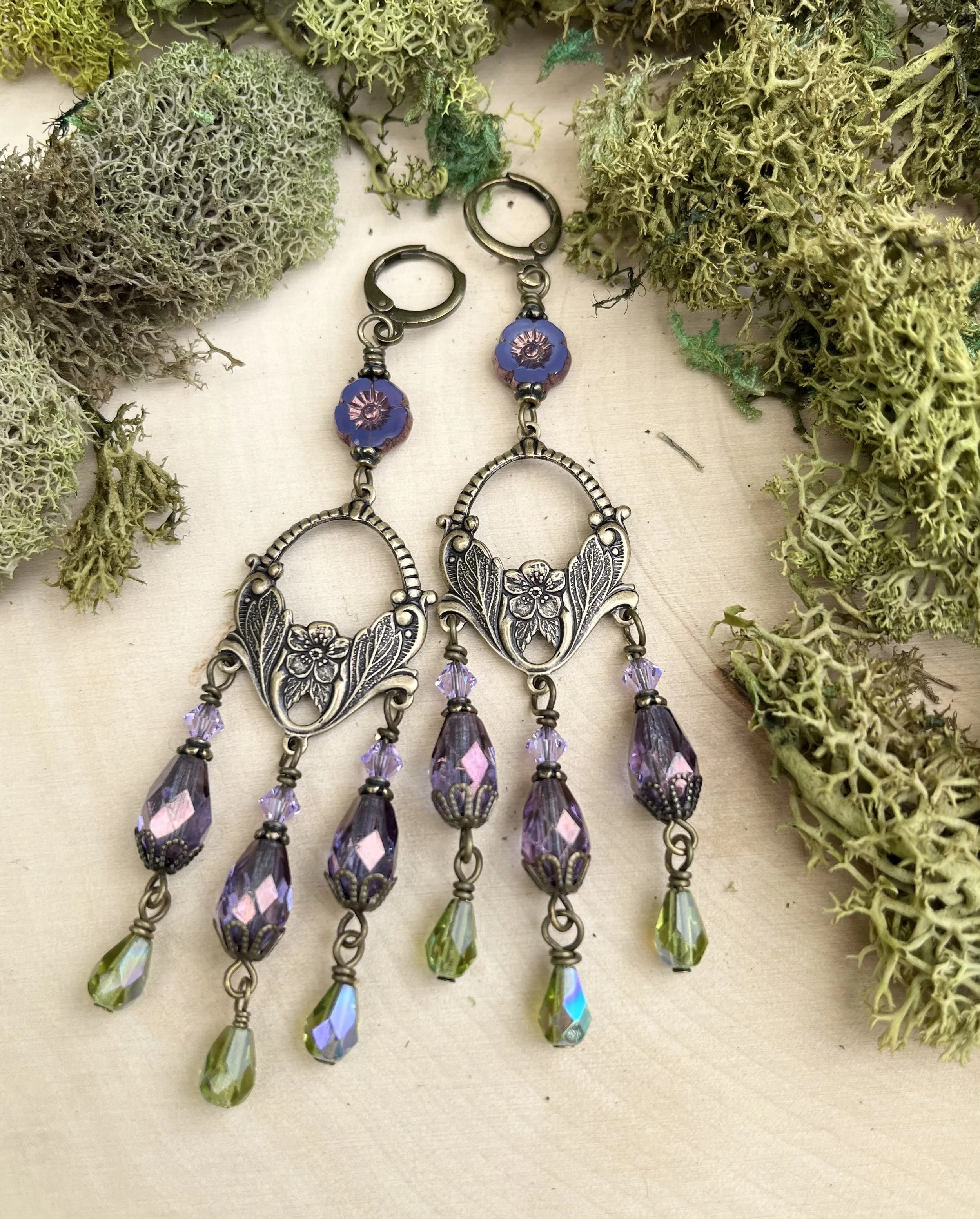 Purple and Green Chandelier Earrings 3.jpeg