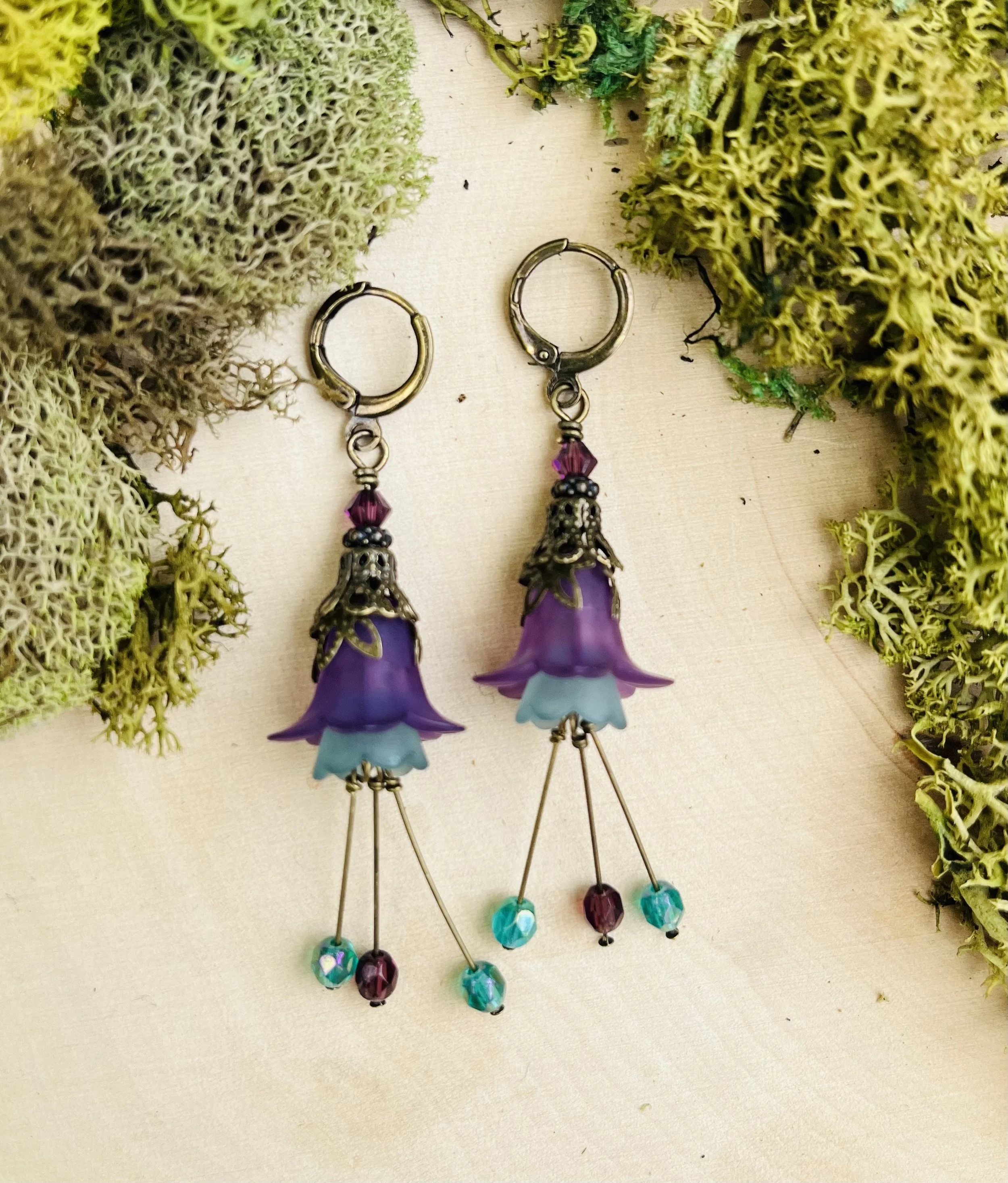 Purple and Teal Flower Fairy Earrings