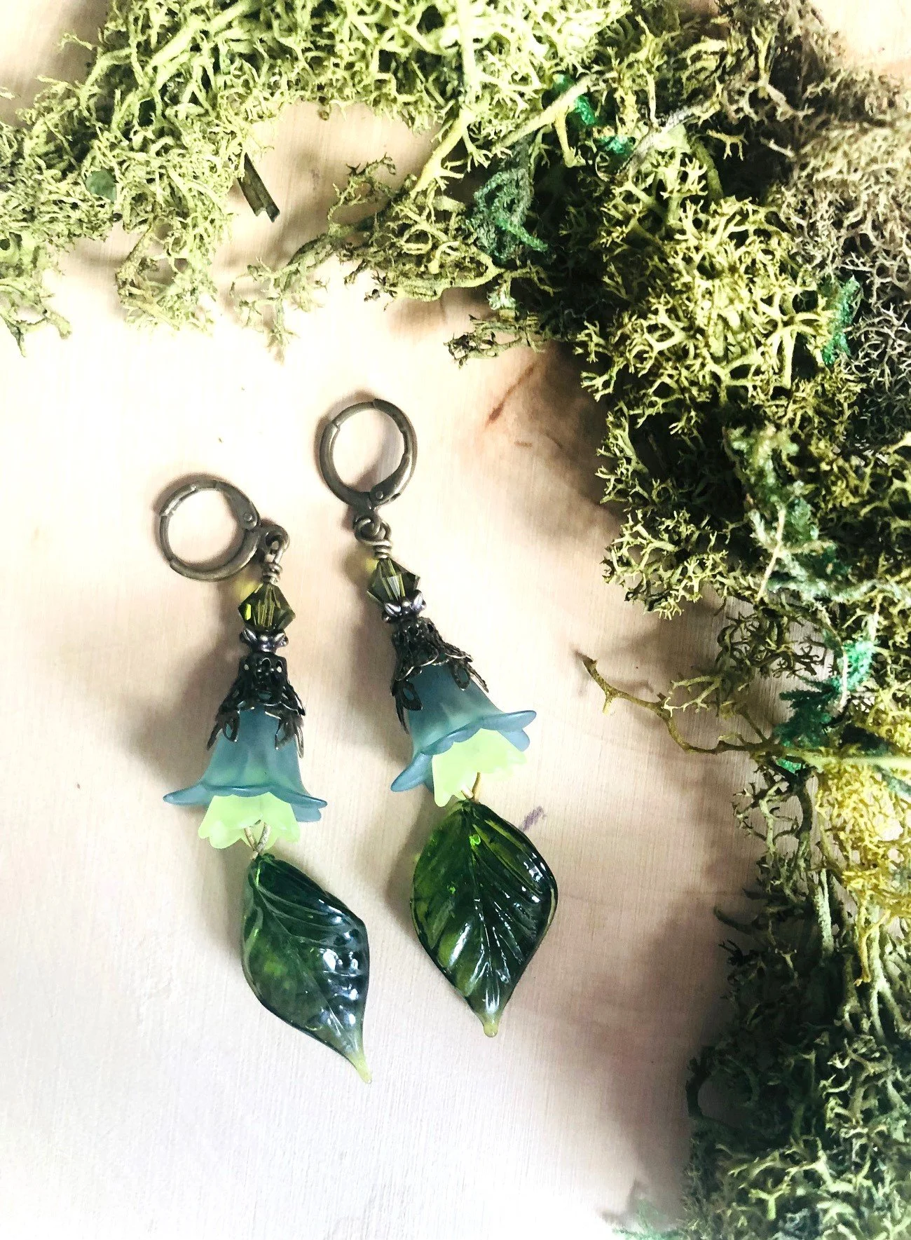 Green Moss Fairy Flower Earrings