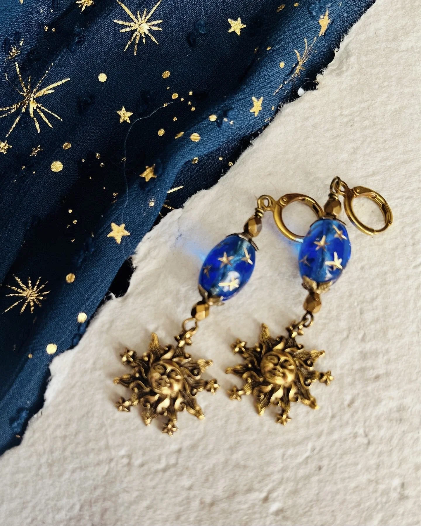 Blue Celestial Whimsigoth Moon Stars Sun Earrings