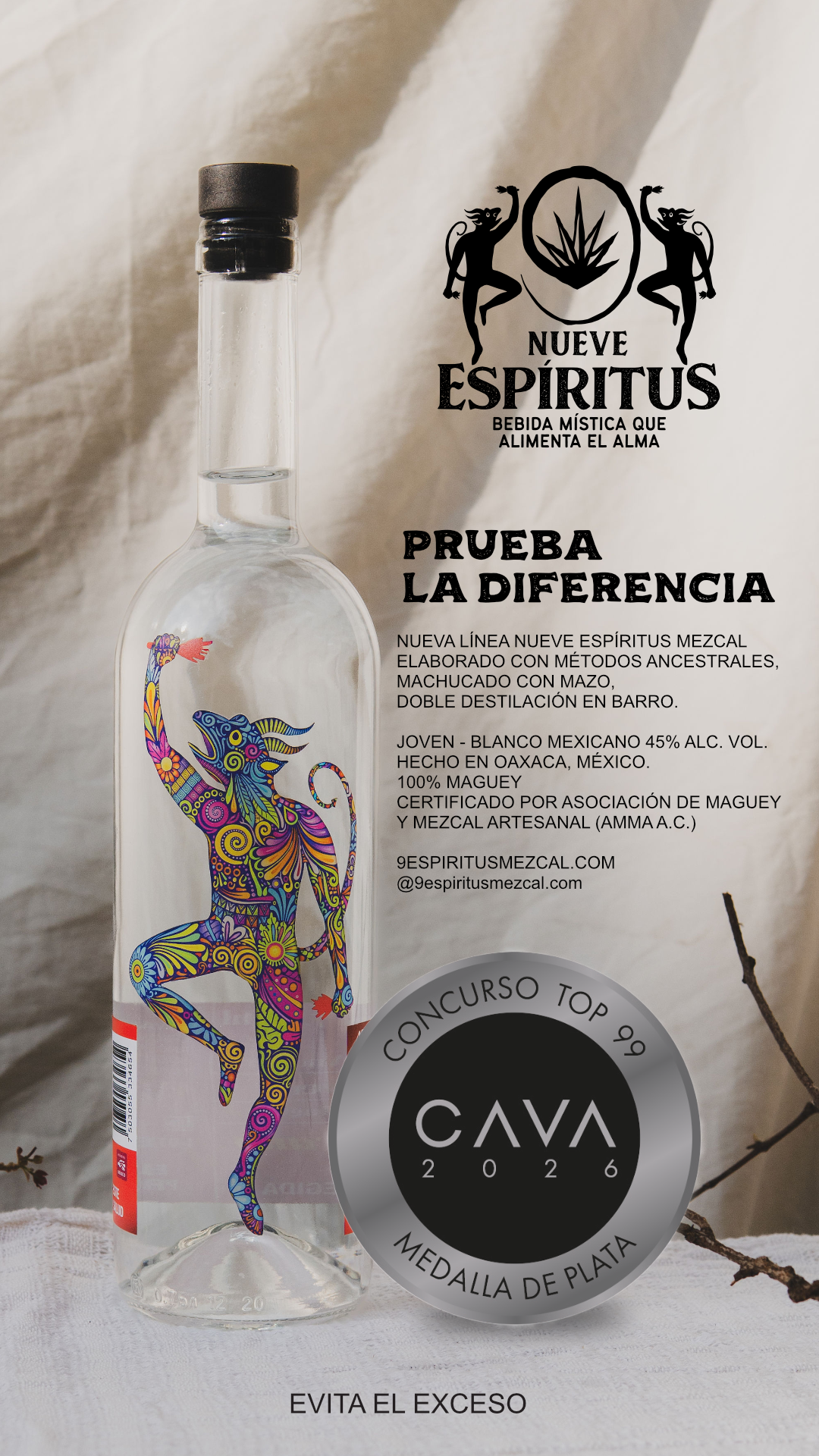 9 ESPIRITUS MEXICANO ANCESTRAL MEDALLA DE PLATA CAVA 99