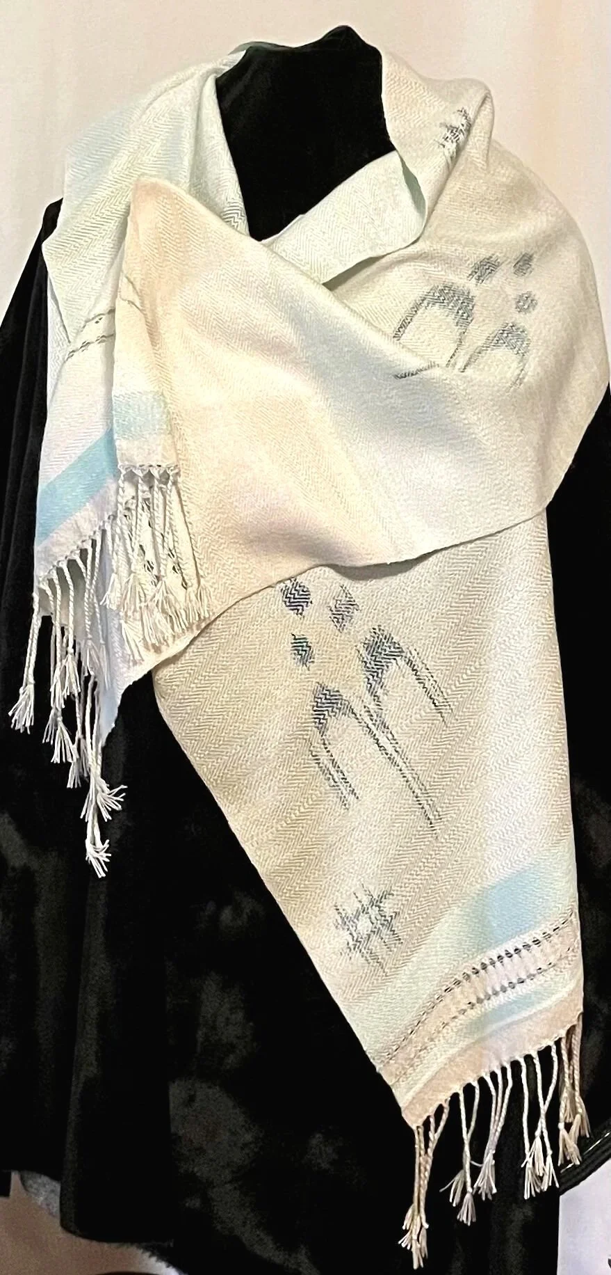 woven silk scarf with painted swallow motif