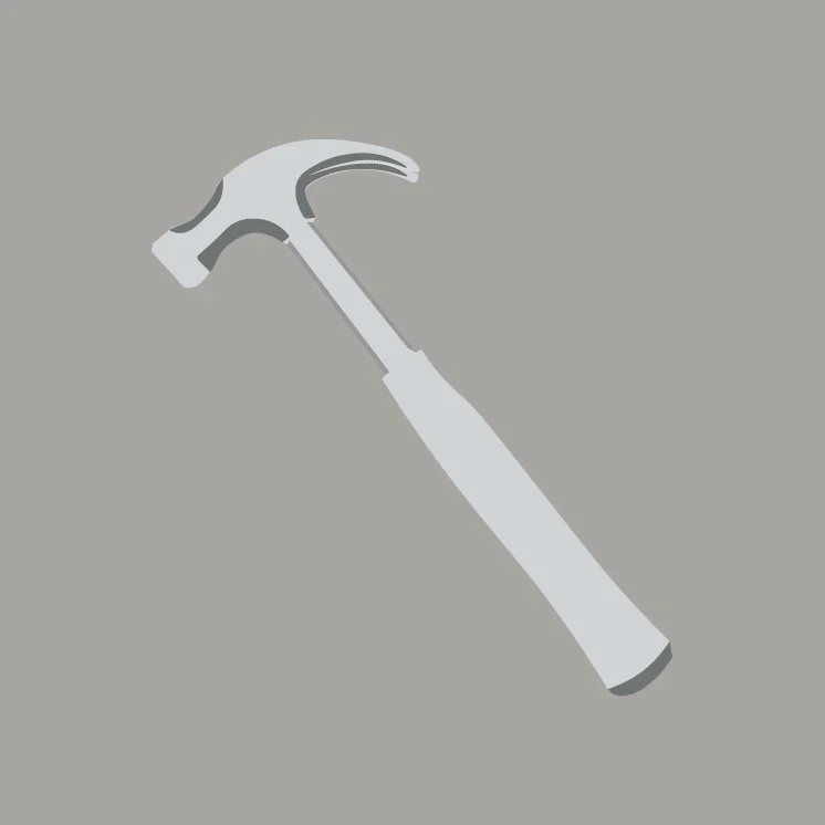 A digital illustration of a hammer on a gray background.