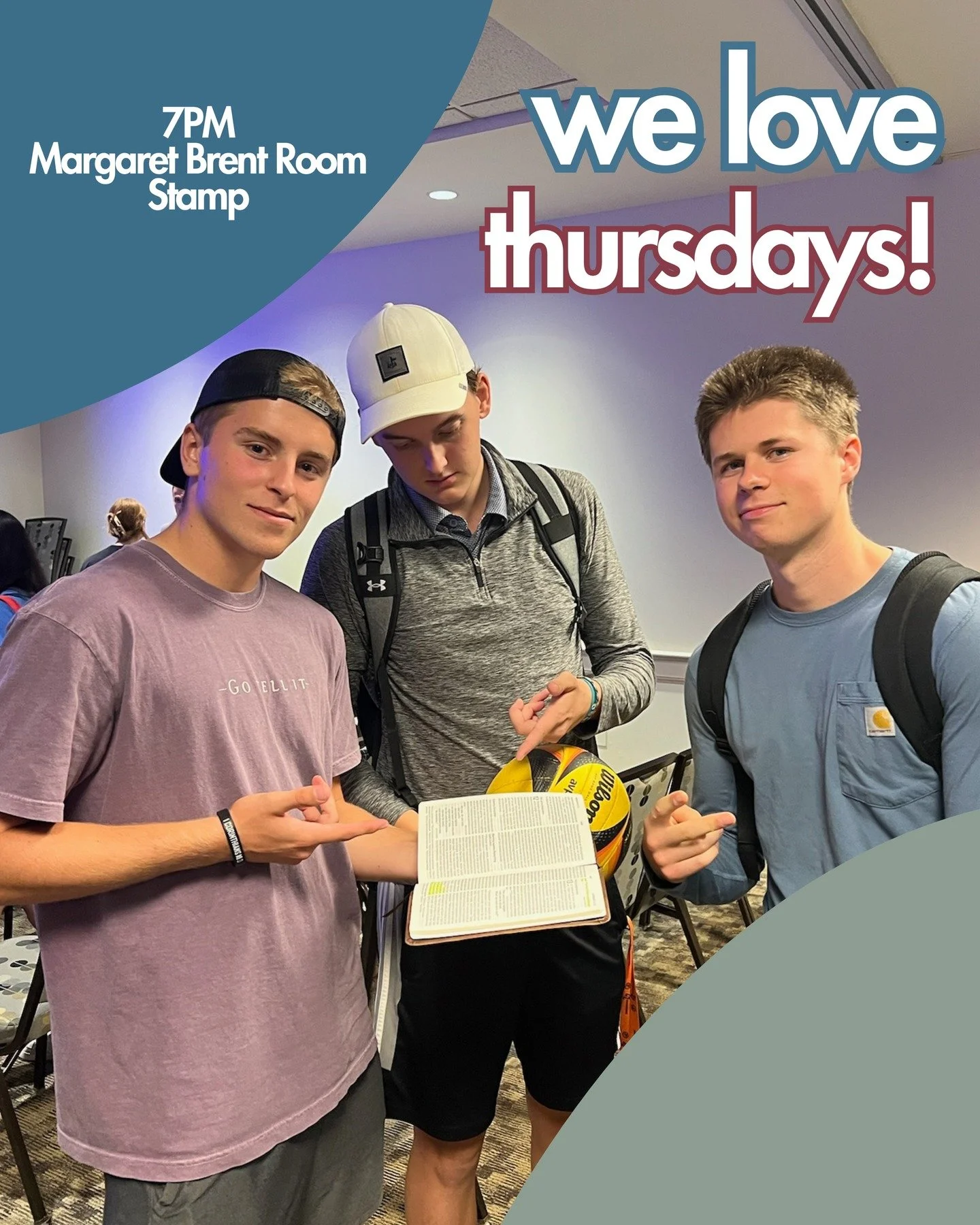 WE LOVE THURSDAYS!!! See you in the Margaret Brent Room at Stamp at 7PM for community groups! We are studying Philippians 3:12-21!