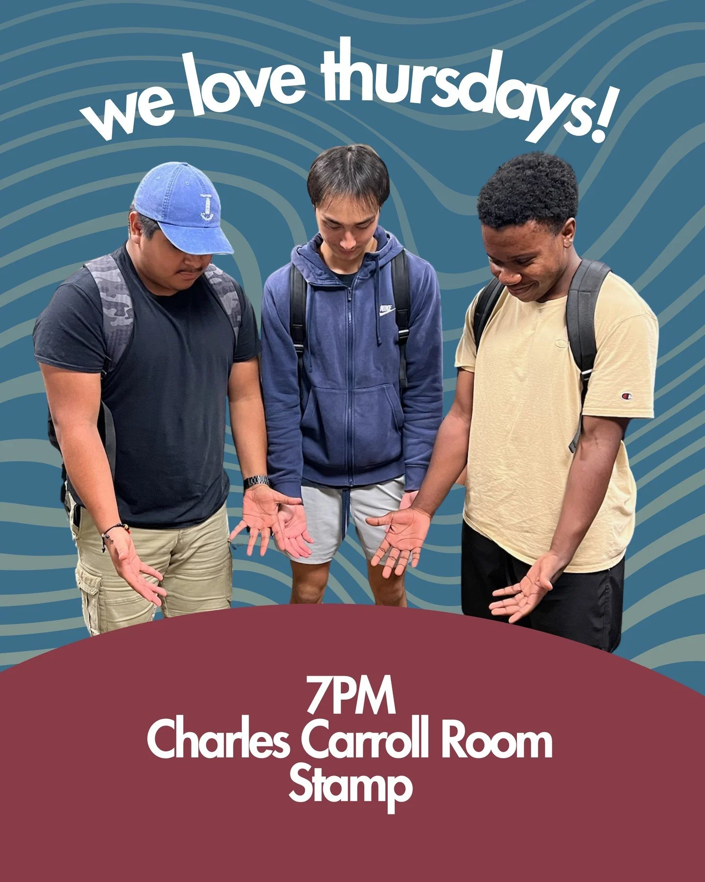 WE LOVE LOVE LOVE THURSDAYS!!! Come to community groups at 7PM in the Charles Carroll Room of Stamp. We will be going through Philippians 4:1-9! See you there!