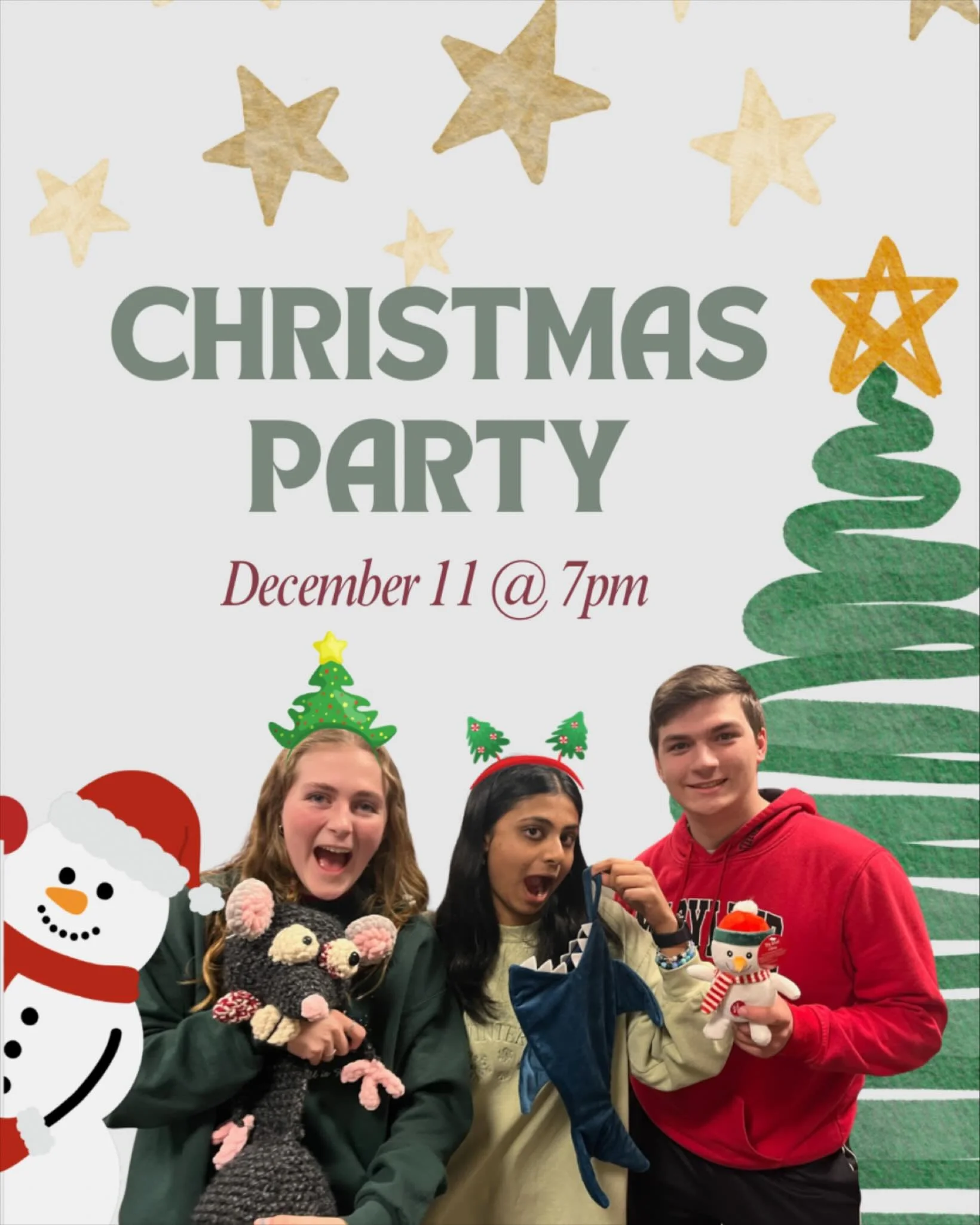 Join us for our Christmas Party on Dec 11th for a time of Christmas themed worship and some fun games! ✨It will be in Charlie Carroll Room in STAMP! We hope to see you there! (Plus pizza will be provided!)
