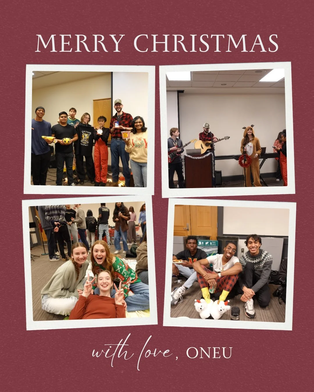 Merry Christmas ❤️🎄 
Here&rsquo;s a look back at our OneU Christmas party during the last week of school where we got to have a time of Christmas-themed worship, scripture reading, and a fun gift exchange!