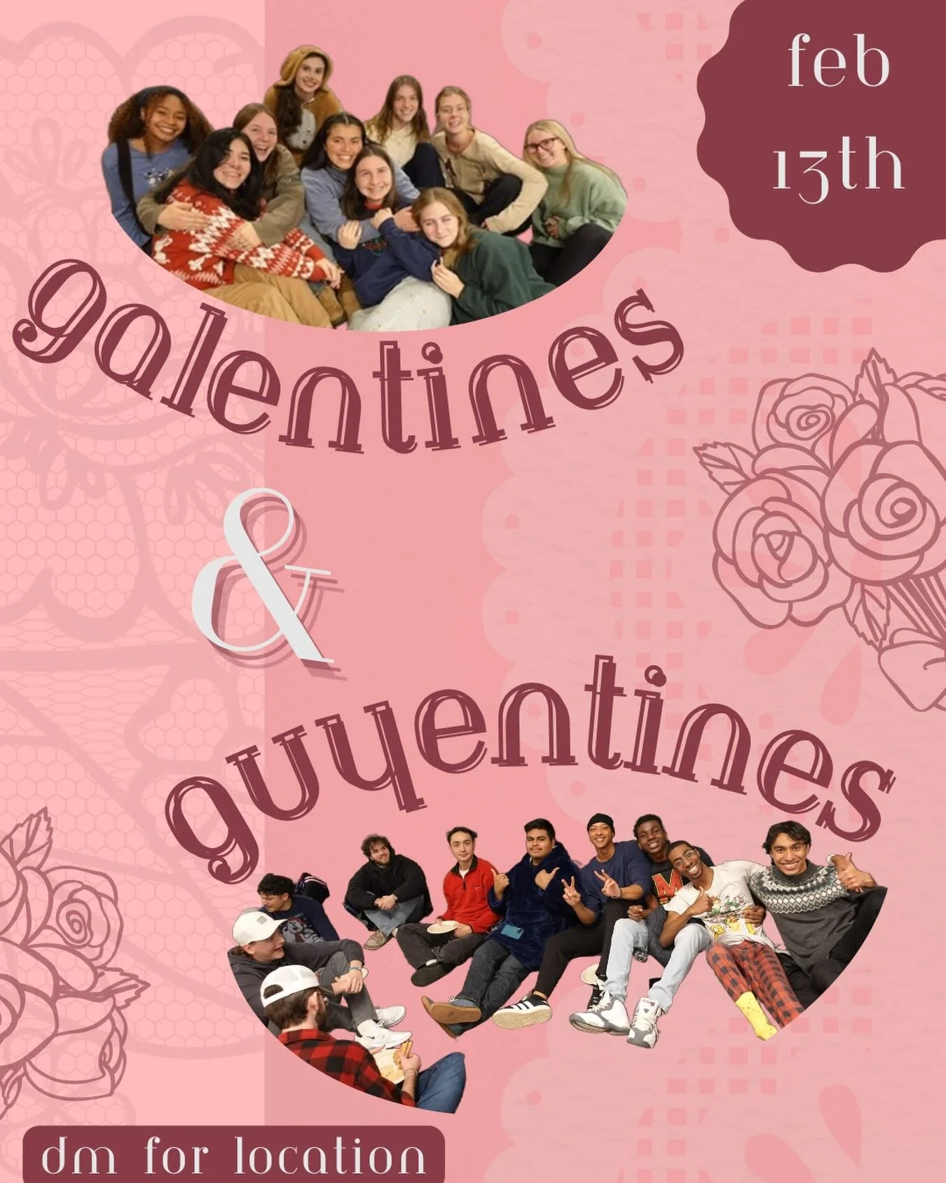 Guys and Gals come and enjoy your own valentines event this Friday from 7-9pm!! A time of lovely community and activities you don&rsquo;t want to miss. If anyone does not know where they will be meeting, don&rsquo;t hesitate to DM!