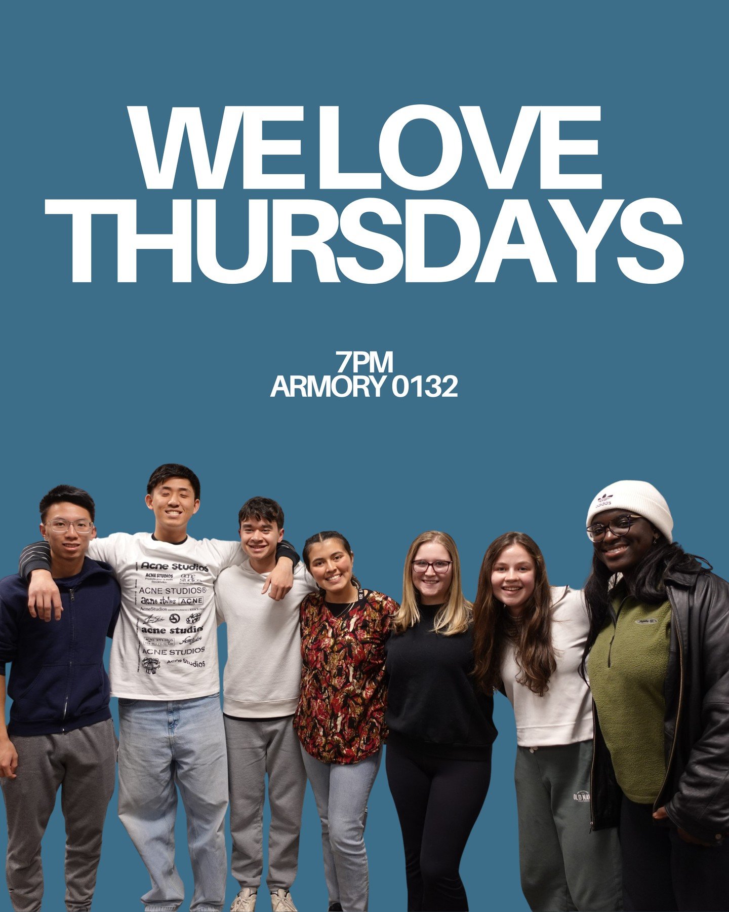 we LOVE thursdays! we are in Armory 0132. see you there at 7PM!!! we are continuing through the gospel of Mark!