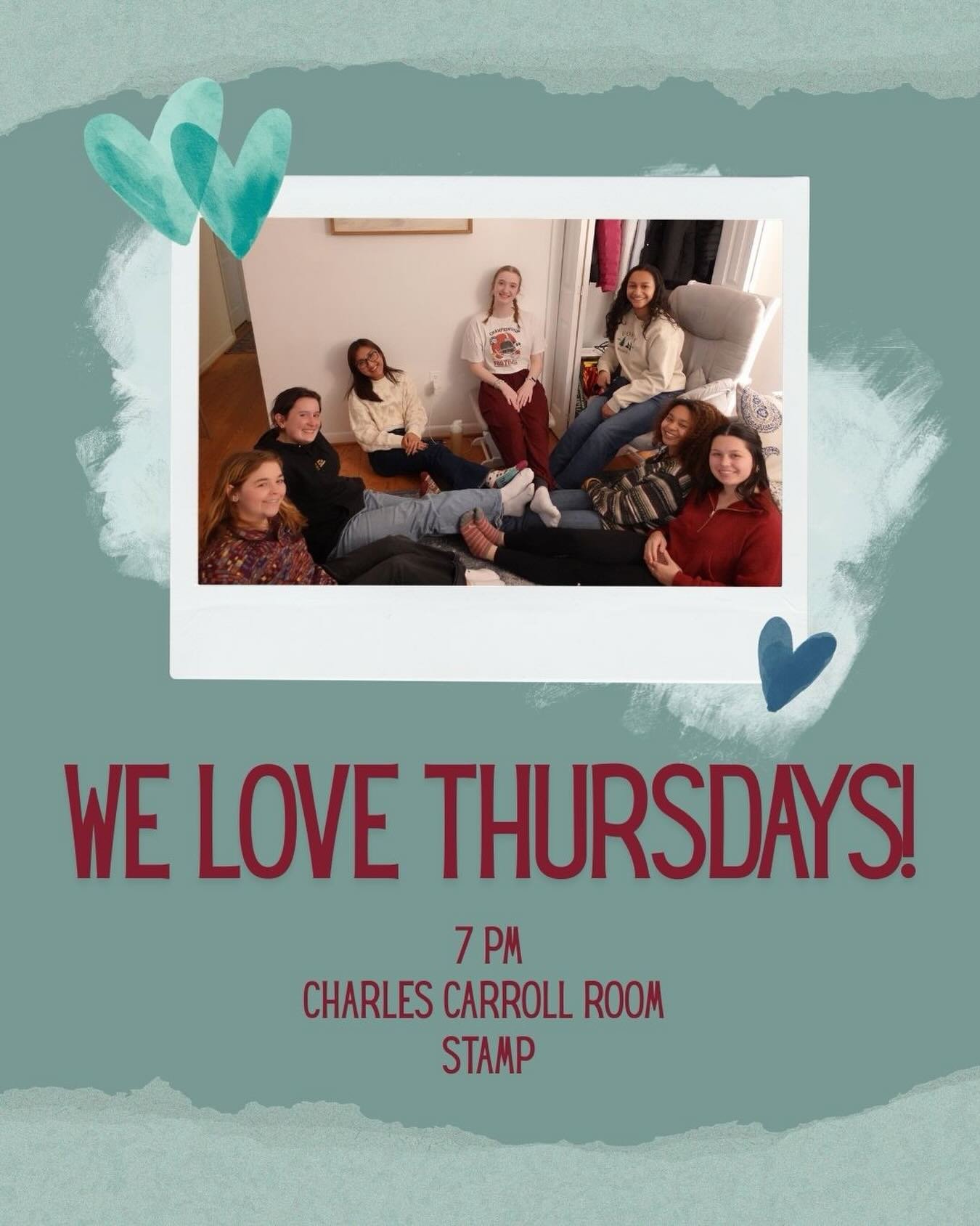 WE LOVE THURSDAYS! See you in the Charles Carroll Room - Stamp at 7PM. We are studying Mark 2:23-3:6!