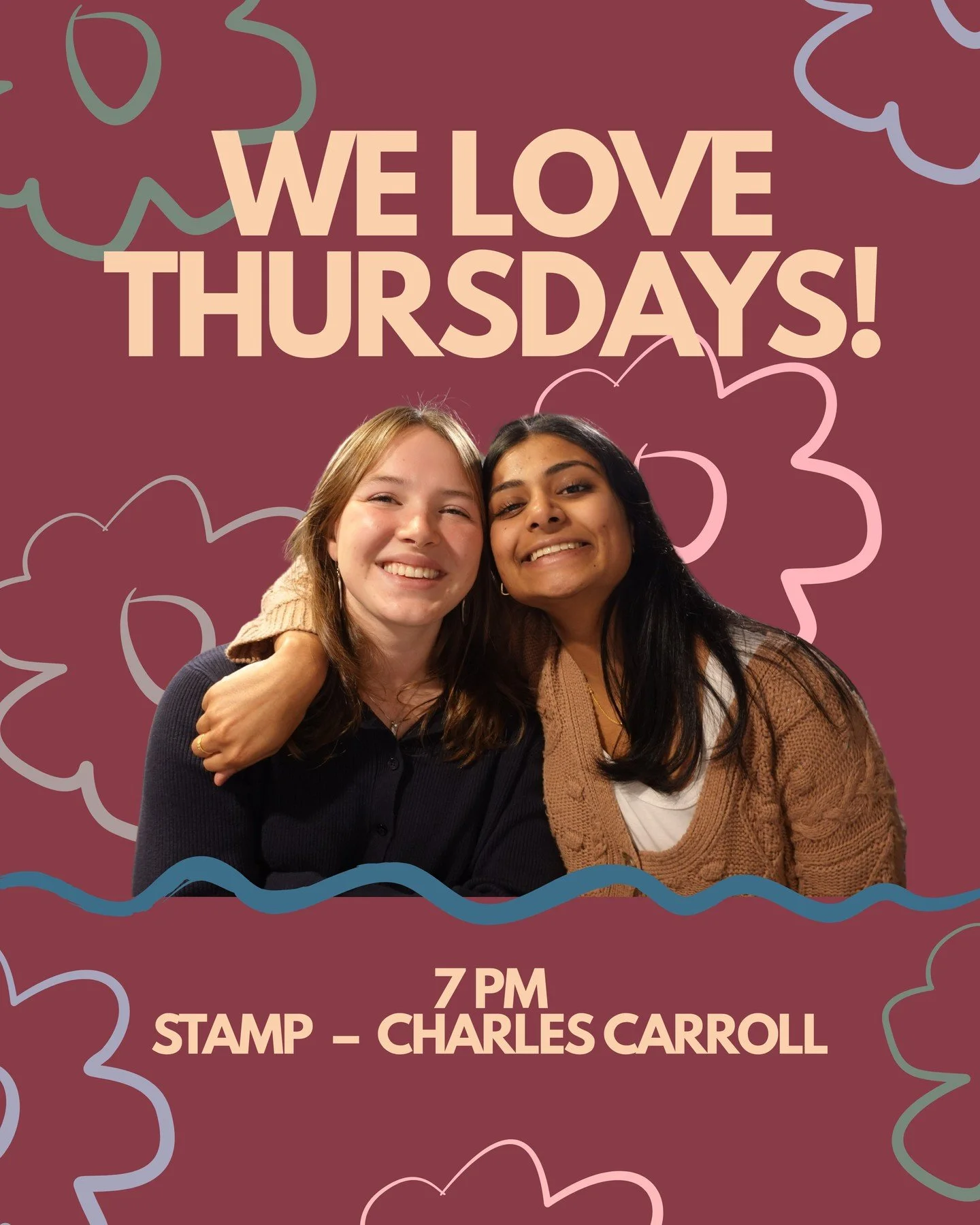 we LOVEEEE thursdays!!! we will be in the Charles Carroll Room of Stamp and be studying Mark 9:1-9:13! See you there!!!