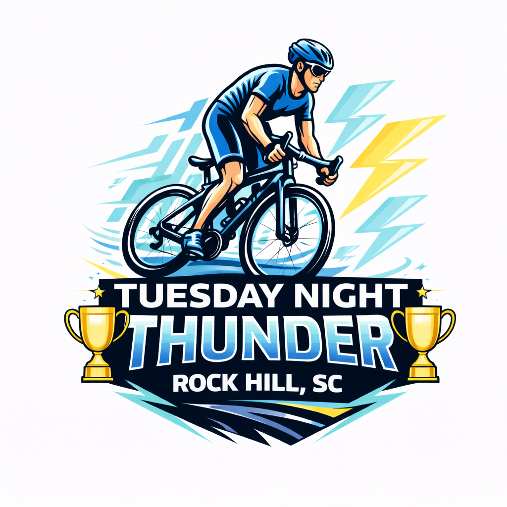 Illustration of a motorbike above the text "Thursday Night Thunder" in bold pink font, with "A CRIT Series" in smaller black font underneath.