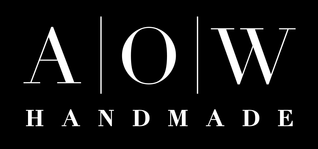 "AOW Handmade" logo with black background and white text.