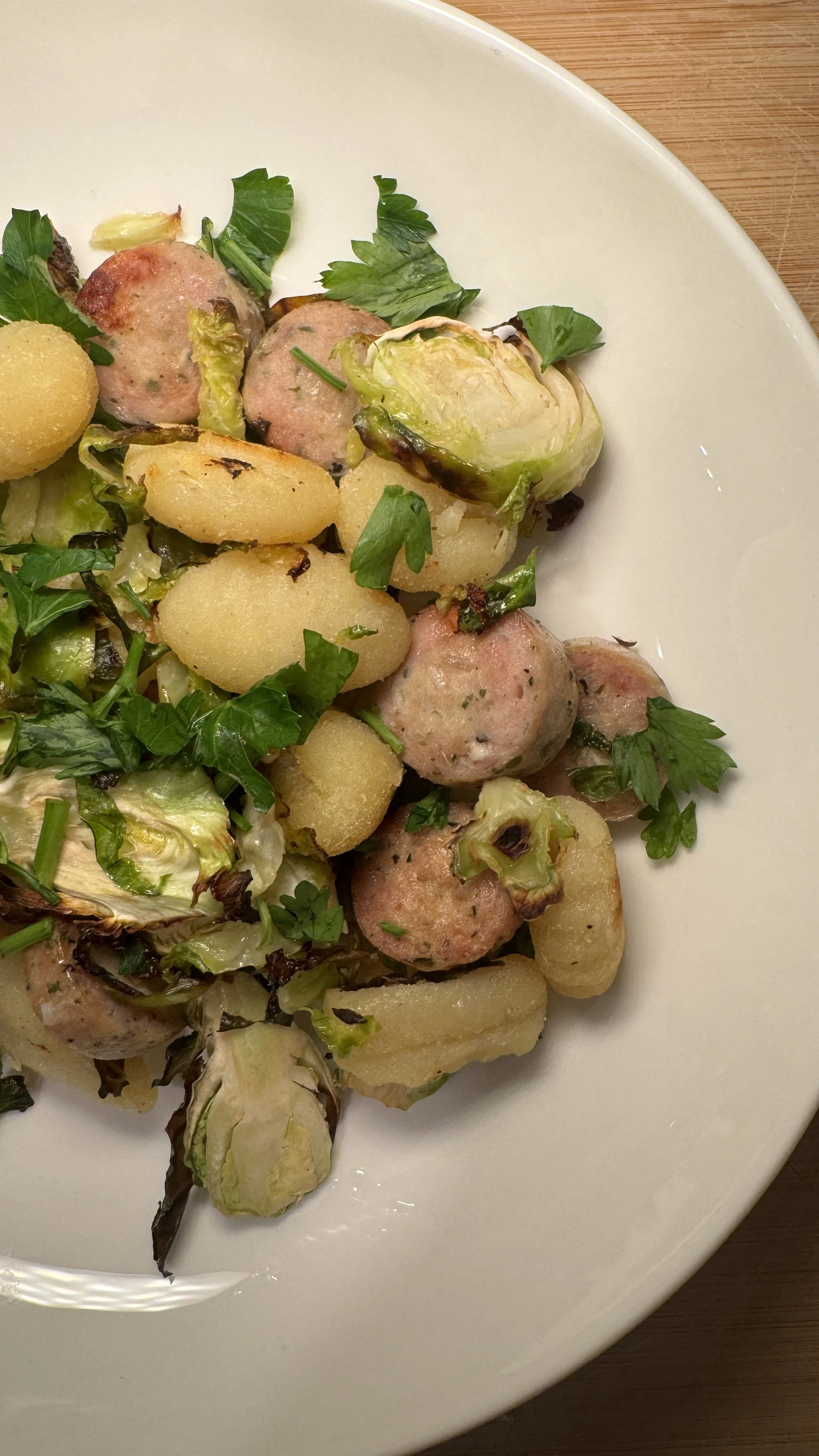 Sheet Pan Gnocchi, Chicken Sausage, &amp; Shredded Brussels Sprouts