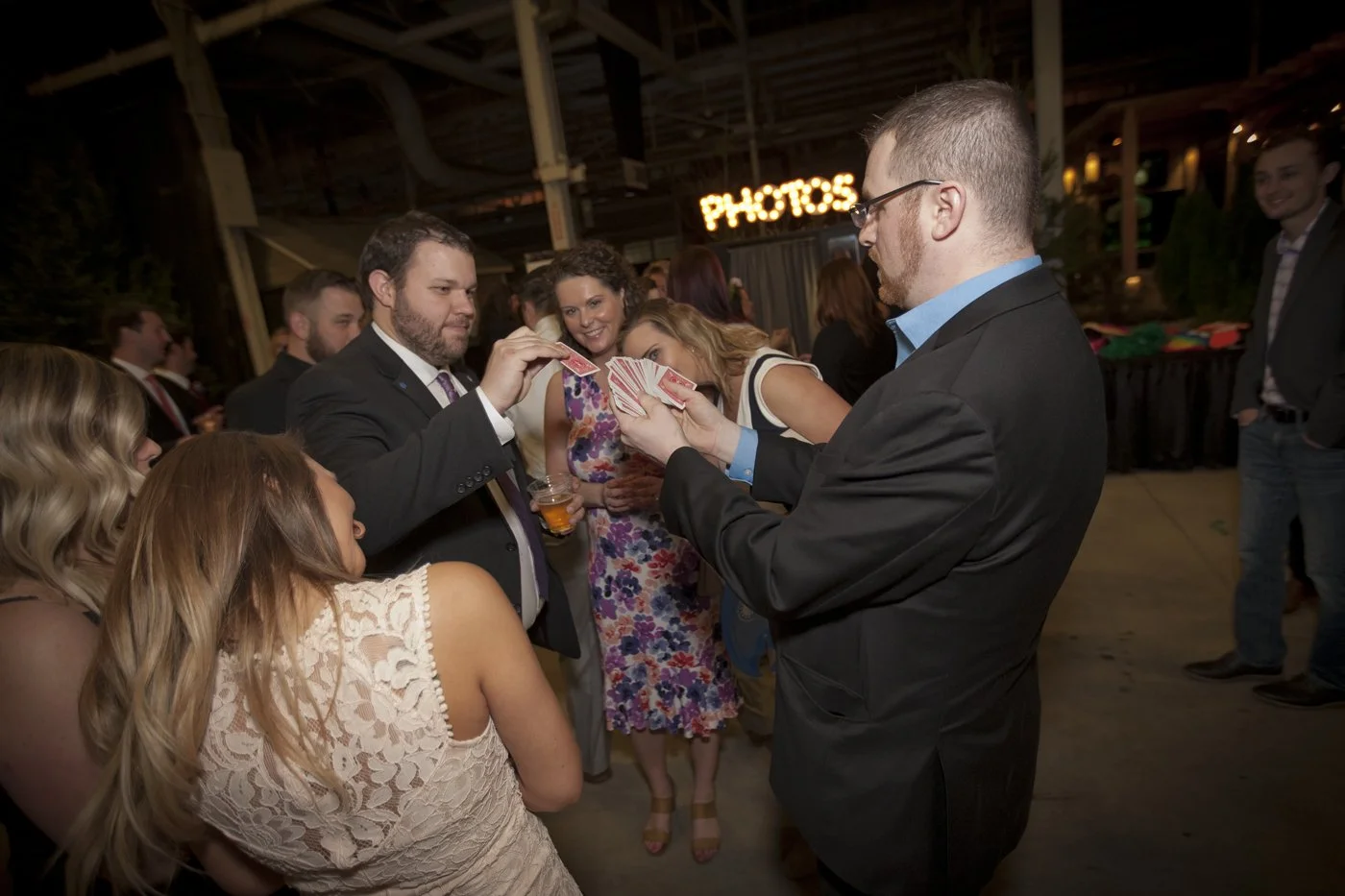Guests during a close-up set at an evening event