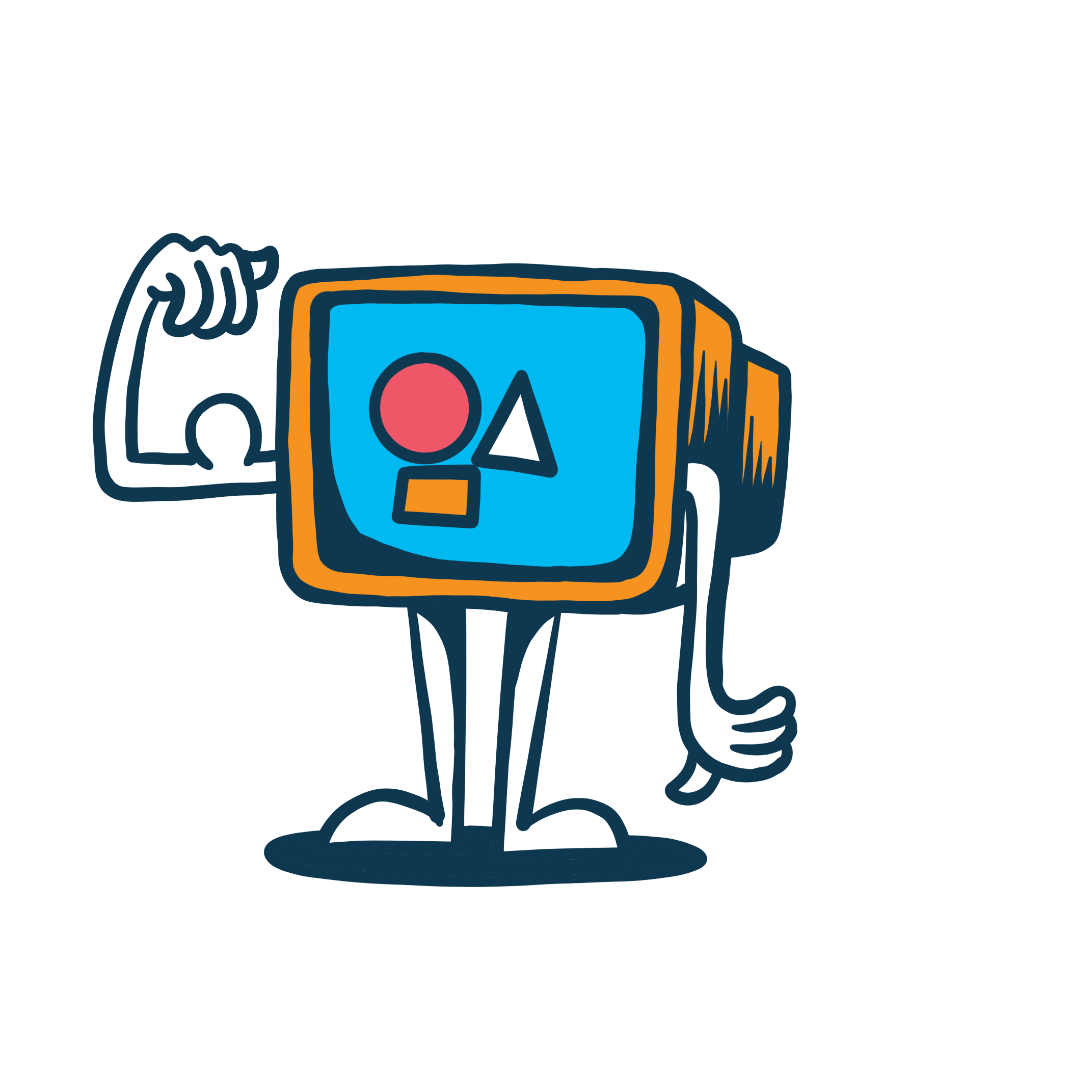 Computer Monitor with Arms and Legs flexing muscles