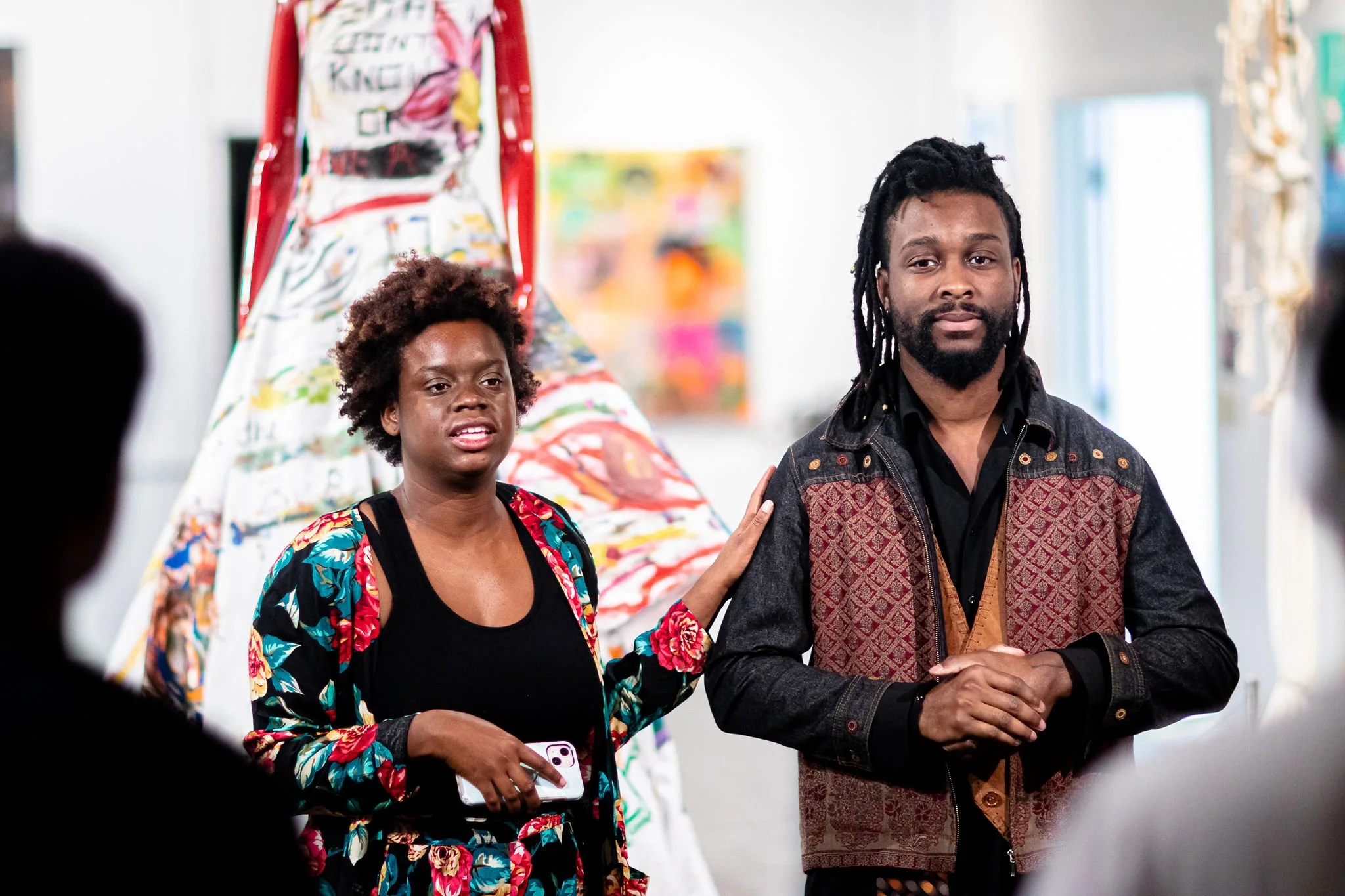 Artistic Director Stacy Allen and Artist in residence mentor Randy Wrosiv speaking to Boys and Girls Club. 