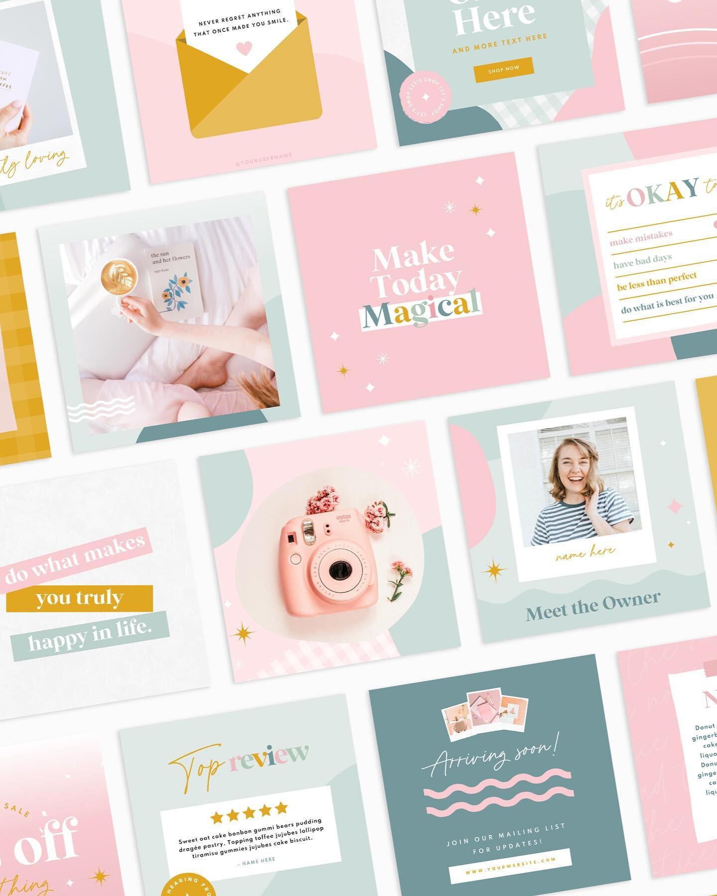 NEW ✨ Instagram post templates to edit in Canva in fun pastel rainbow colors 🌈 Find them in the Blog Pixie shop! 💗