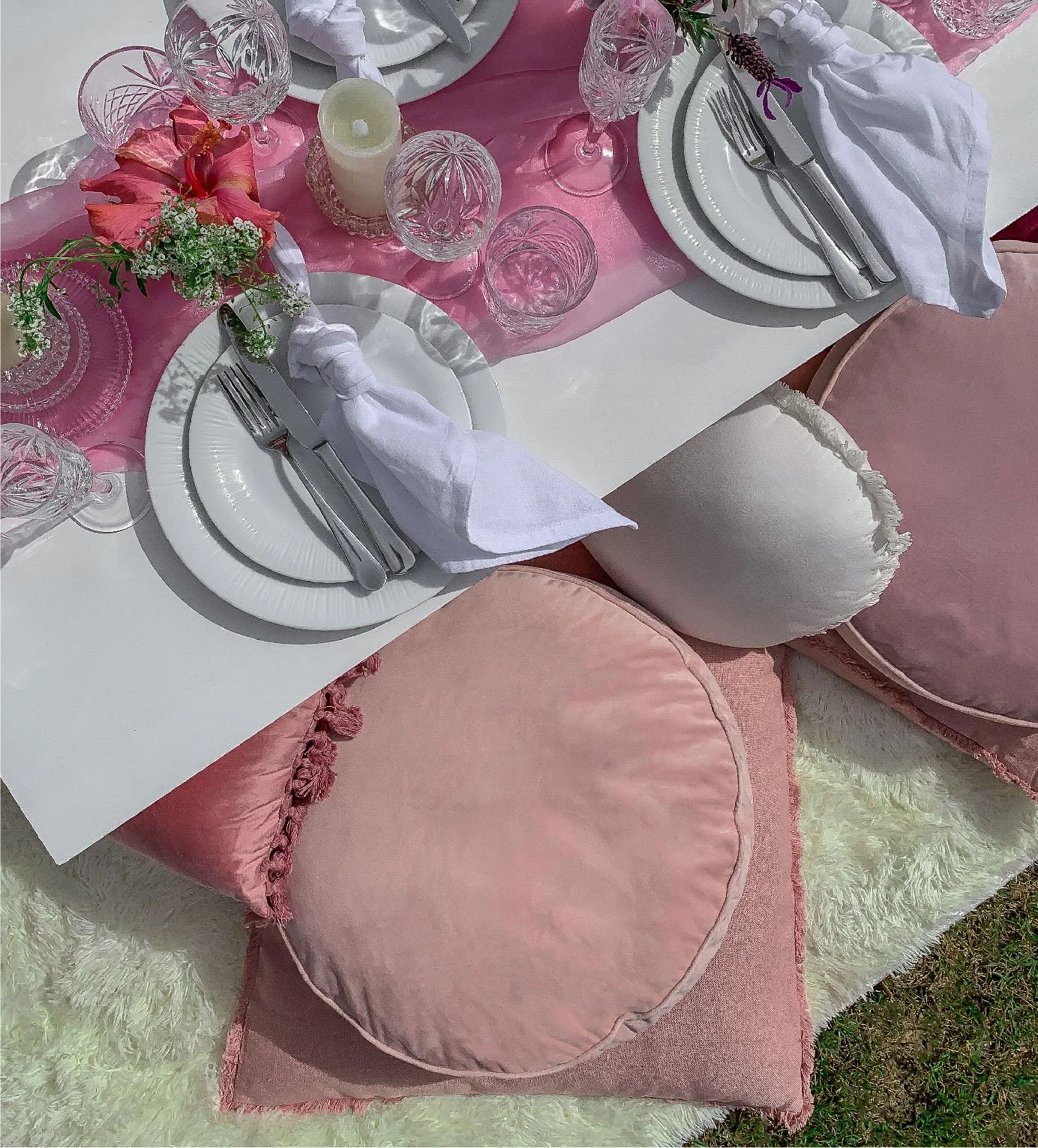 Pink Velvet Floor Cushion - Action.jpg