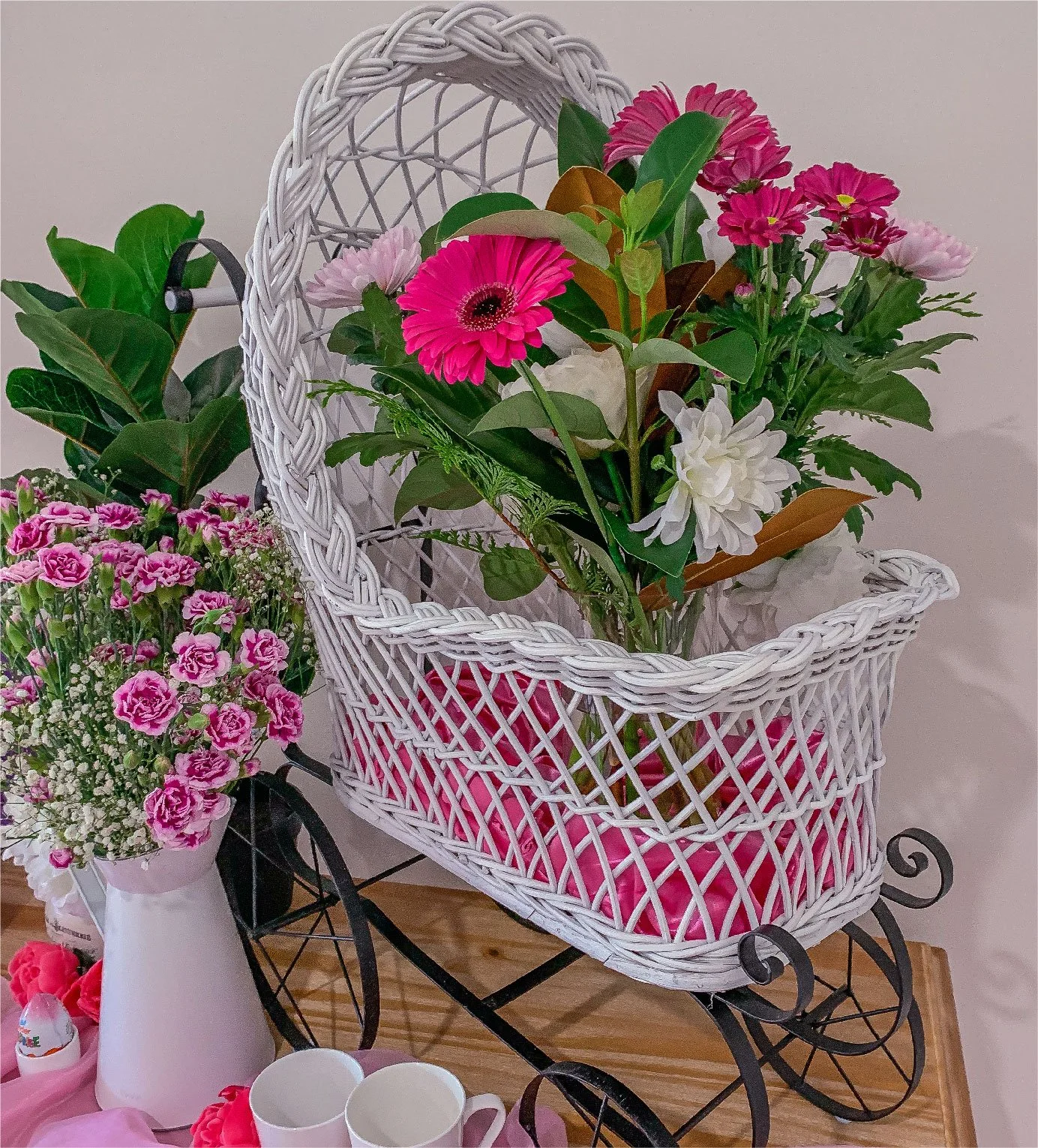 White Cane Dolls Pram - Action.jpg