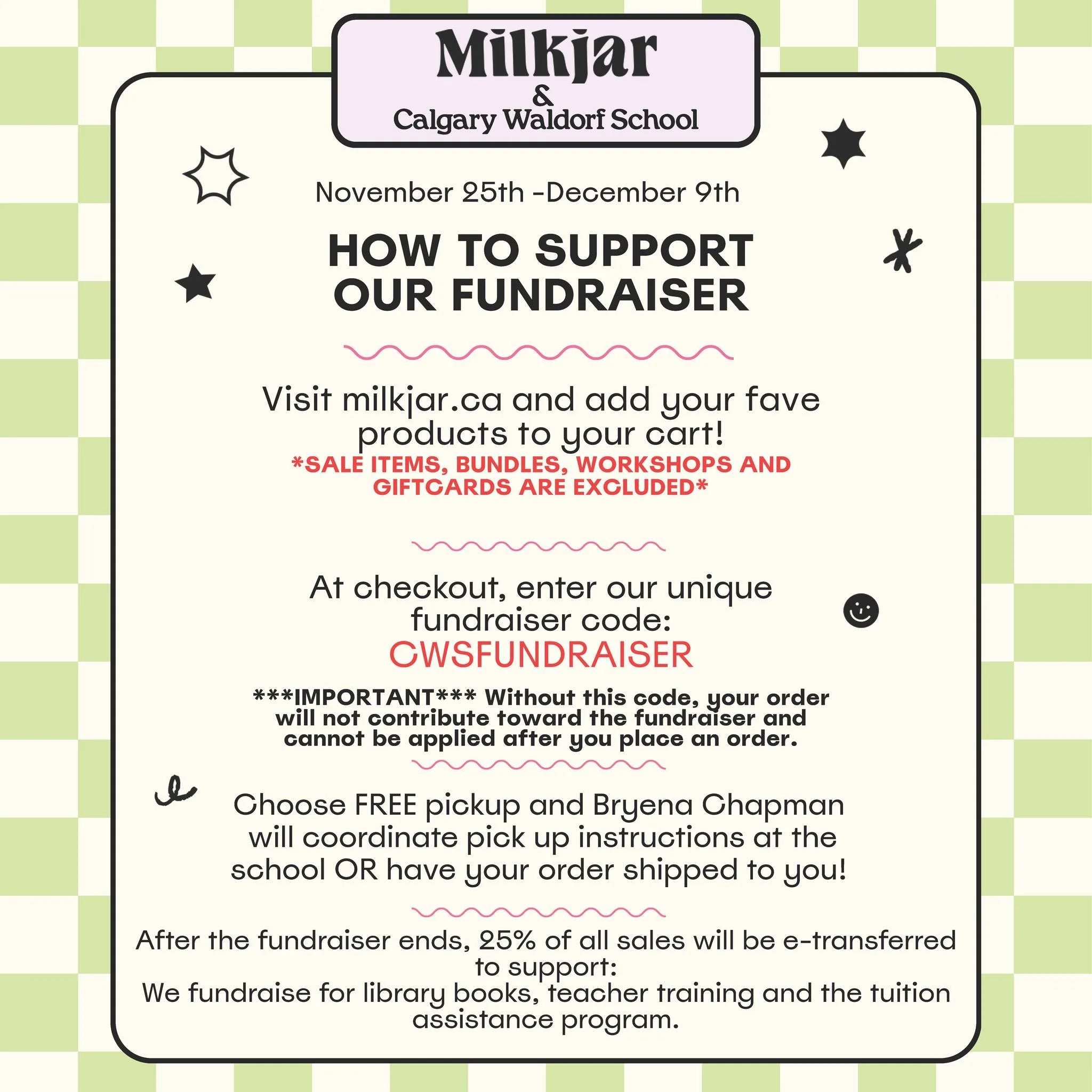 Our Calgary Waldorf School x Milkjar fundraiser is live until Dec 9th! If you&rsquo;re shopping for seasonal gifts, this is a great way to support the school. Use code: CWSFUNDRAISER at checkout&mdash;without it, the order won&rsquo;t count toward ou