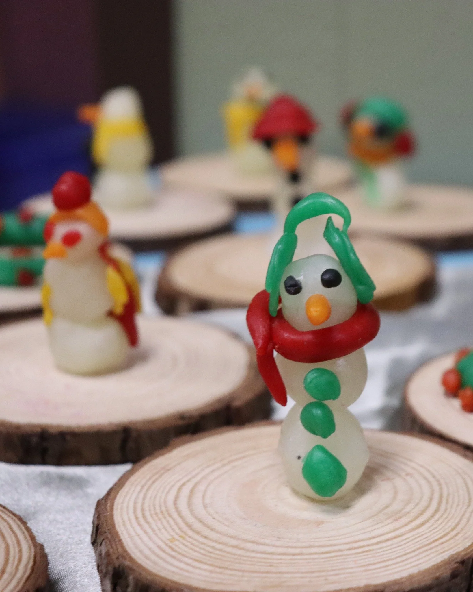 It's chilly outside today, even the snowmen are bundled up.