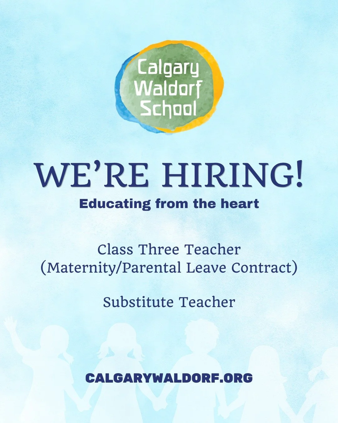 We have two great positions open that offer a wonderful opportunity to begin your career as a Waldorf teacher!

Details: calgarywaldorf.org/our-school/employment-opportunities