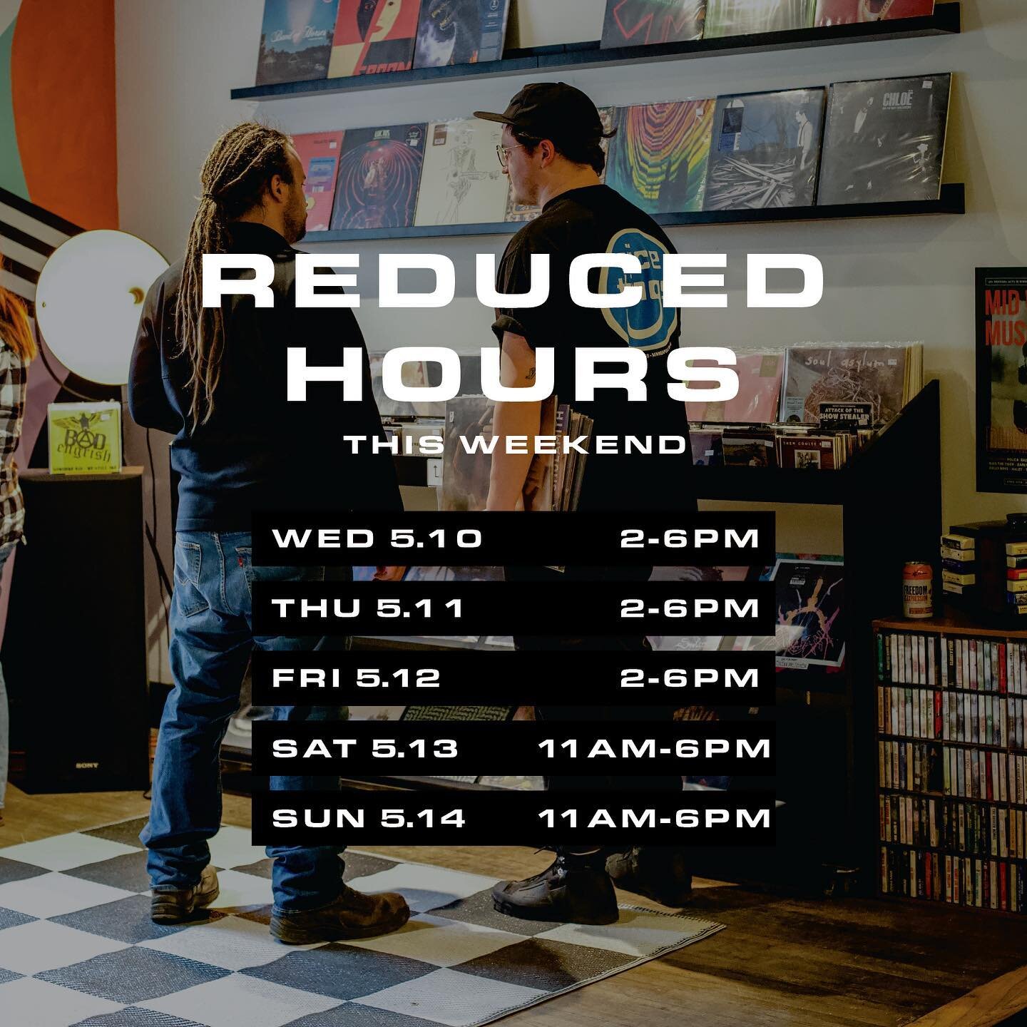 We&rsquo;ve got reduced hours this weekend during Mid West Music Fest - We&rsquo;re proud to act as Production and Creative Directors of the fest! Get your shopping done by 6pm and get over to Winona for a rad time with us. 

#mnmusic #recordstore #r