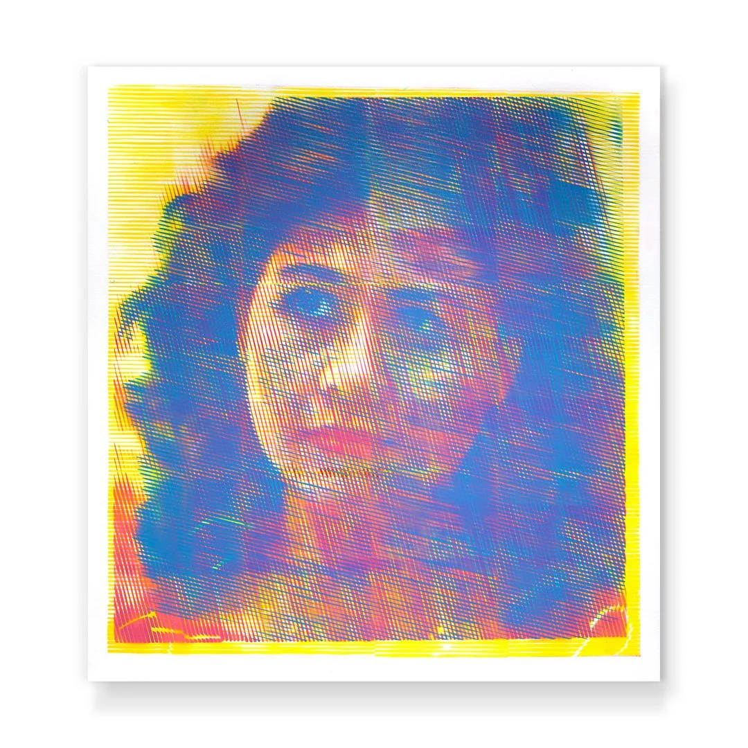 Azura 1984 (Yellow)
Aerosol paint with linear 
halftone stencil on canvas
88cm x 82cm
2022