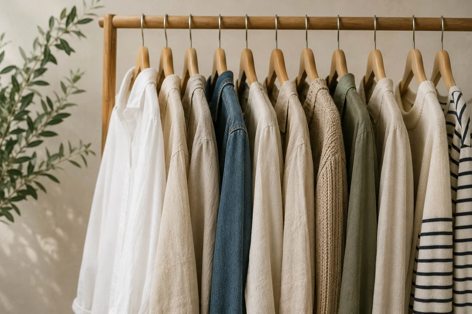 Clothing rail of shirts, denim, natural fibres