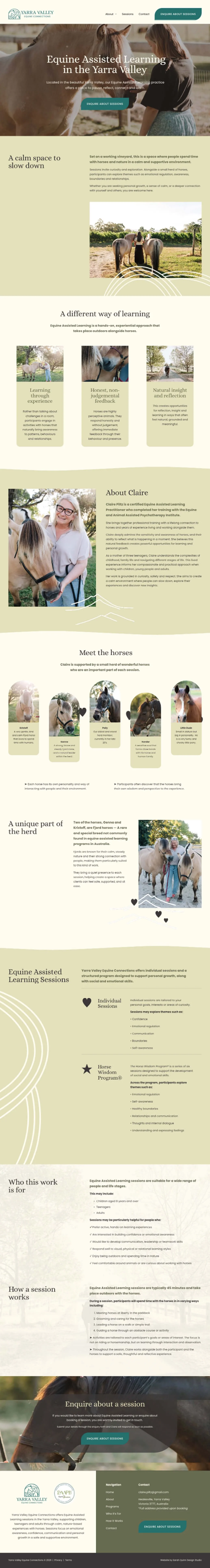 screencapture of yarra valley equine connections website homepage