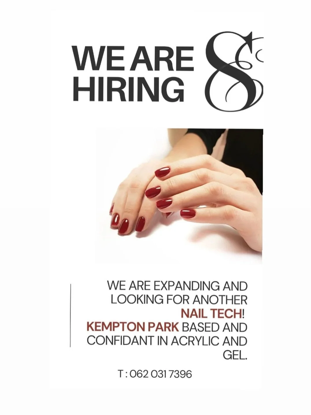 We want to add more talent to our team! 

WA or Call us and let&rsquo;s make it happen💅🏼✨

#nailtechwanted #sainteirenesalon #newnails #kemptonparksalon