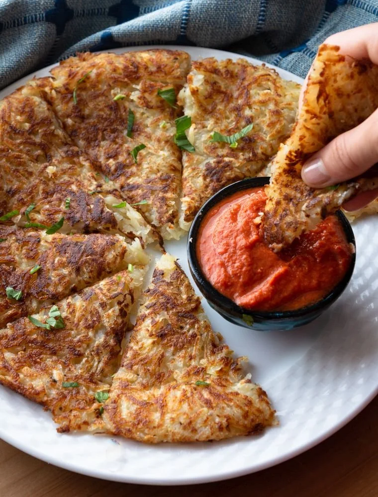 Potato cake with marinara sauce