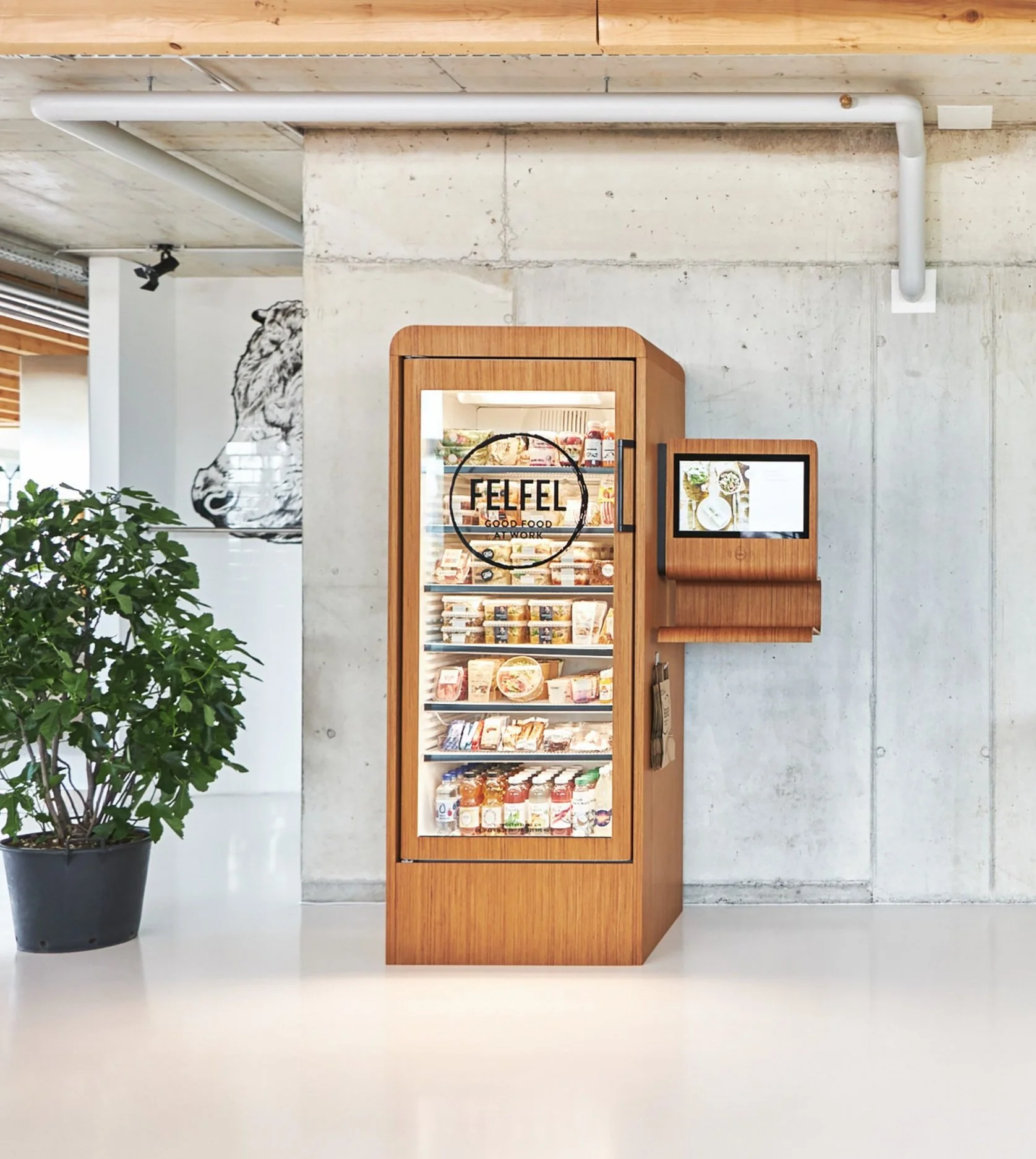 Frigo connecté FELFEL dans un open space – parfait pour moderniser la pause déjeuner et offrir une restauration pratique et attractive au bureau.