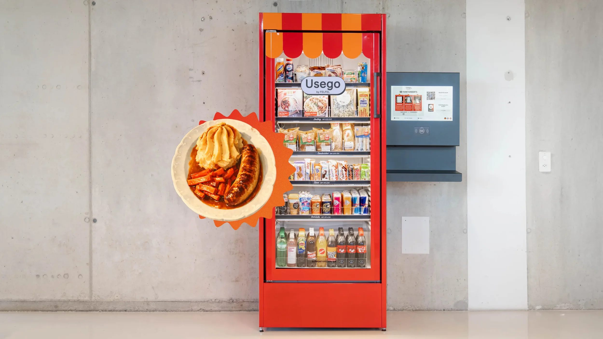 Réfrigérateur Usego Lunch proposant des menus chauds et des repas pour les employés