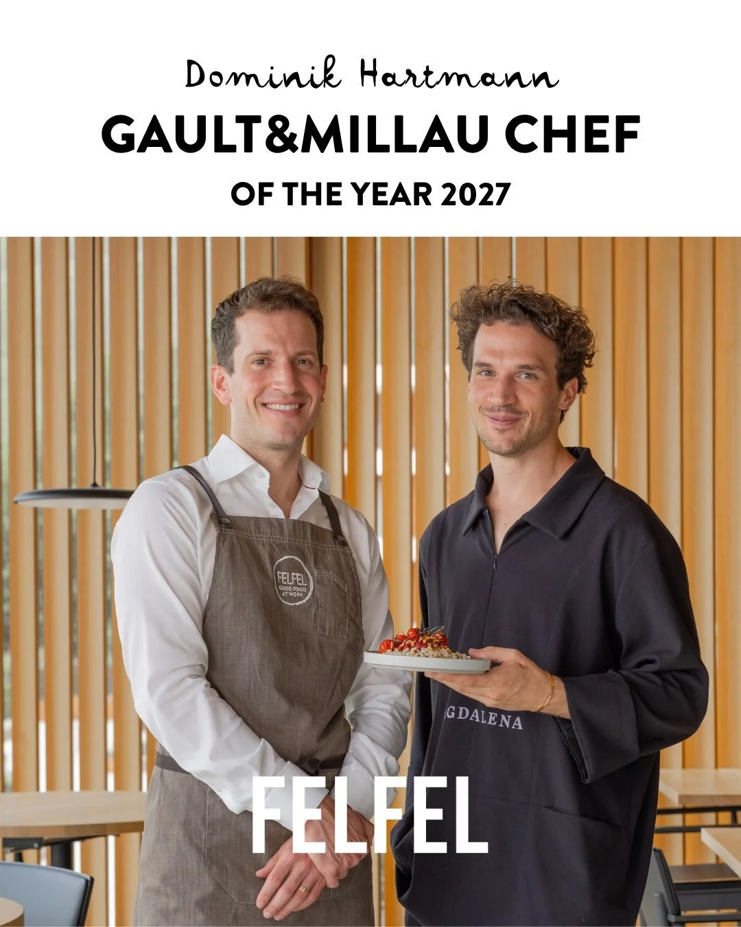 Only the best cook for FELFEL! 👨🏻&zwj;🍳Congratulations to @dominikhartmann_ on being named Gault&amp;Millau Chef of the Year 2027. Through our Chef to Office program, he brings world-class plant-based cuisine straight to your workday. 👏🌱 Congrat