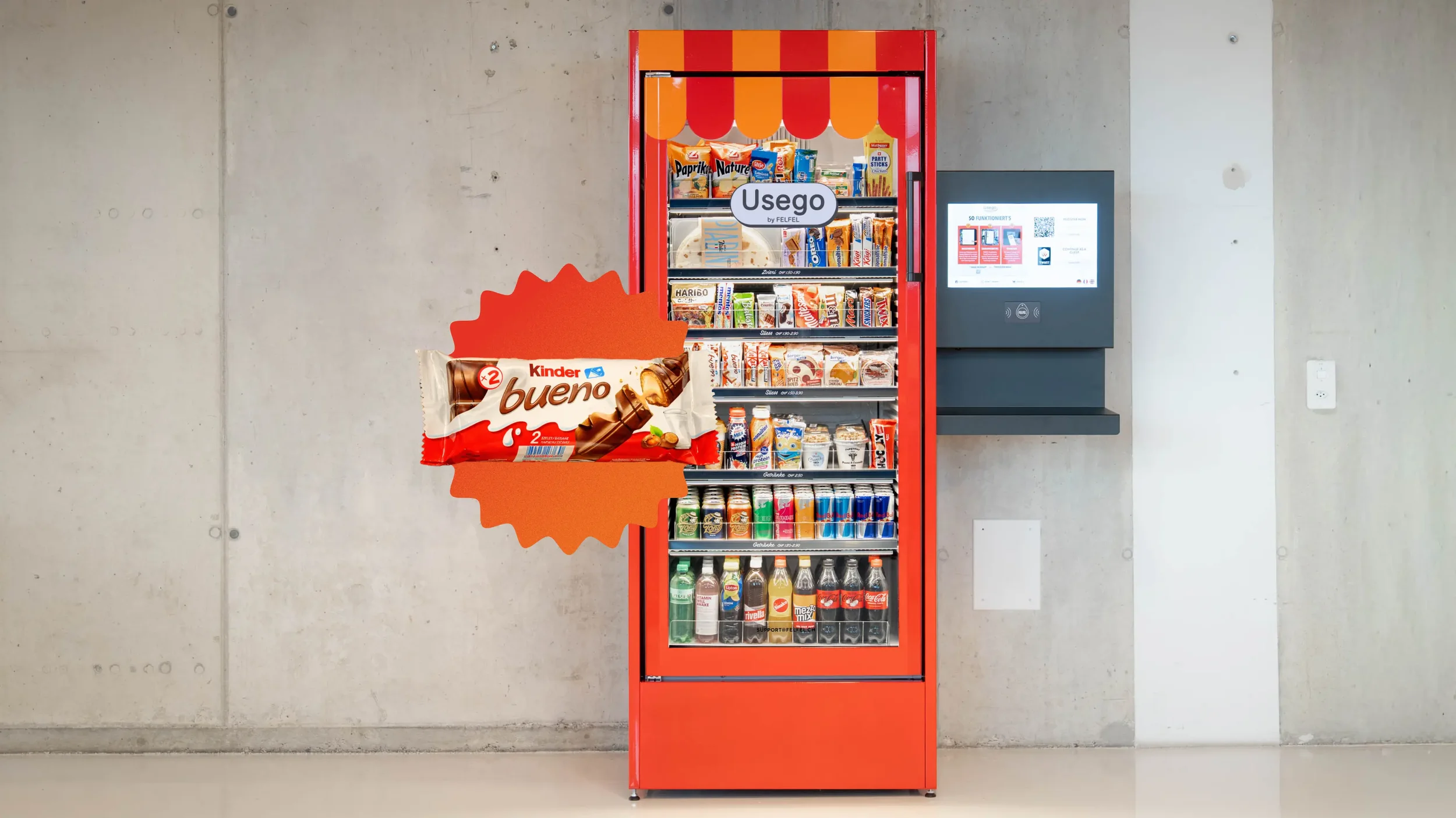 Réfrigérateur Usego Snacks contenant des collations et des boissons pour le lieu de travail