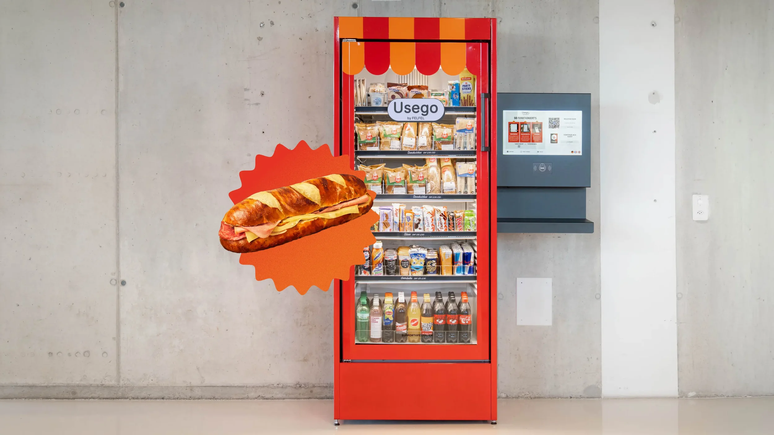 Réfrigérateur à sandwichs Usego proposant des sandwichs fraîchement préparés pour les entreprises