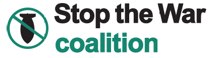 Logo of Stop the War Coalition with a crossed-out circle symbol and the organization's name.