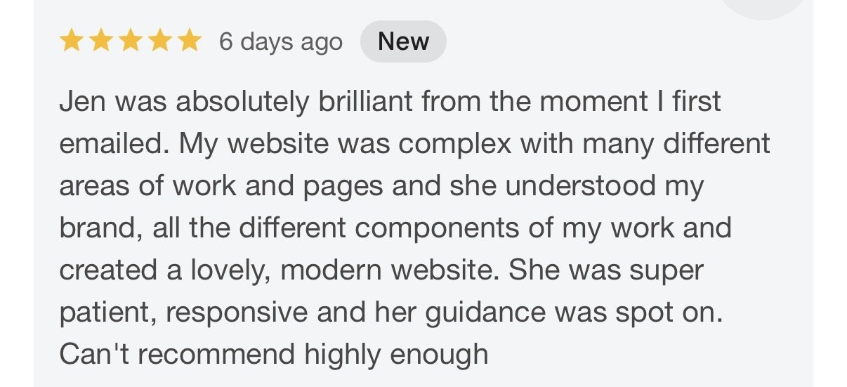 Client review for UK based Squarespace Designer