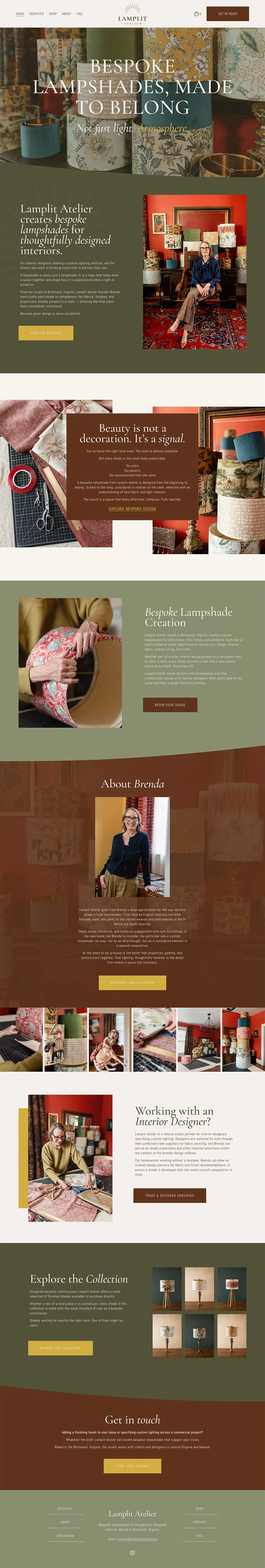 Custom Squarespace website preview for bespoke lampshade business