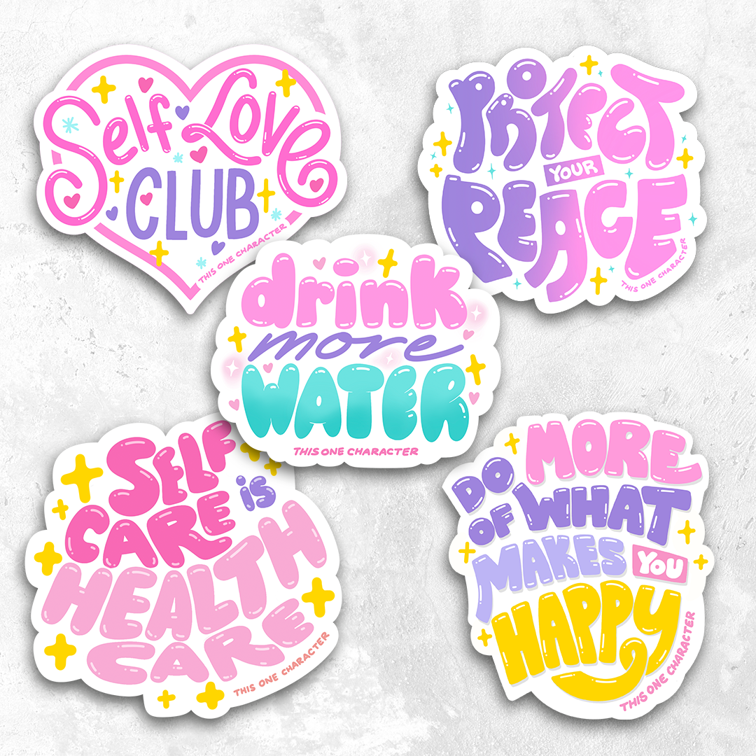 Self Love, Pastel Collection - 5-Pack Stickers