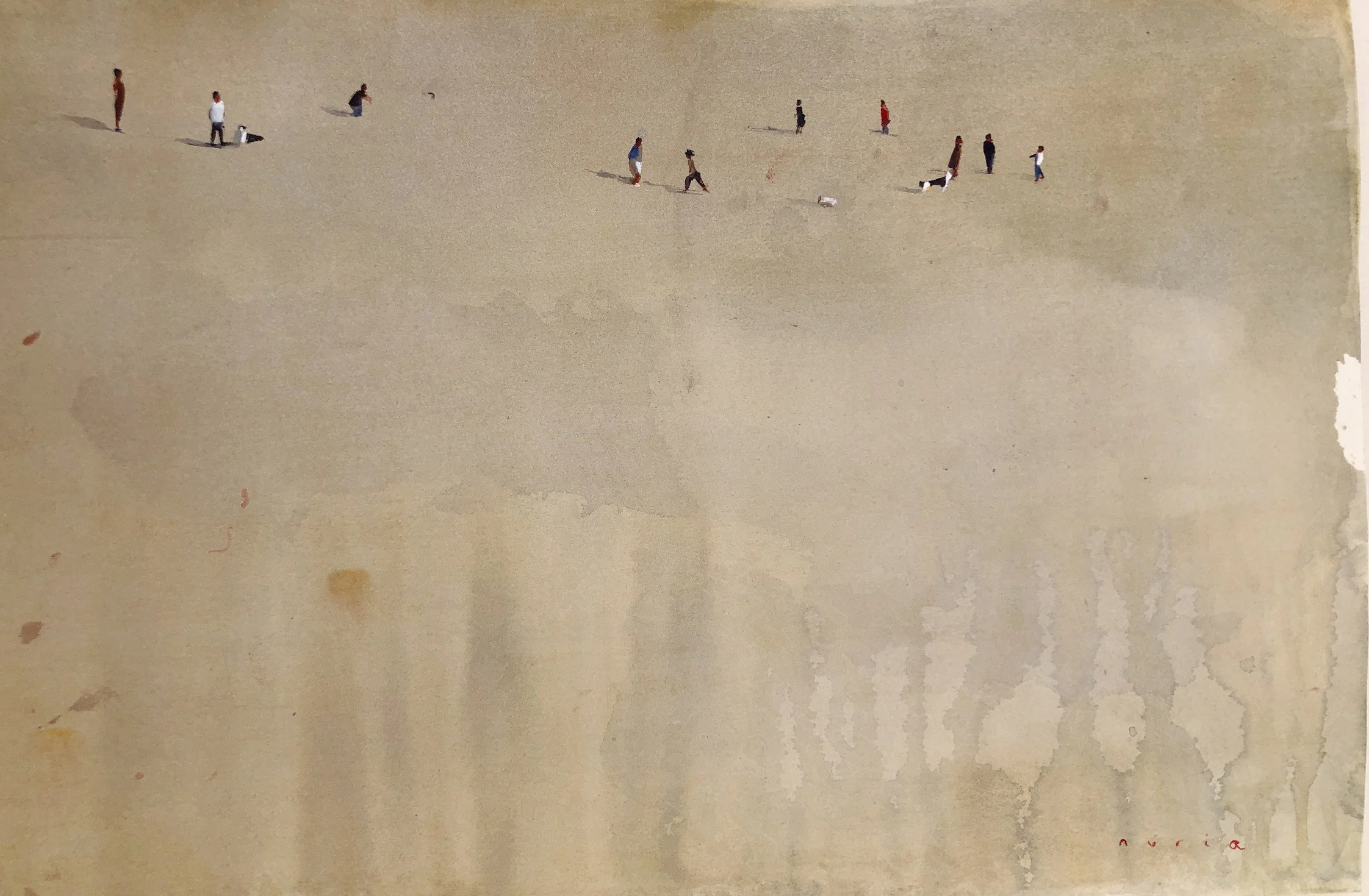 Playing at the beach, painting by Núria Riera