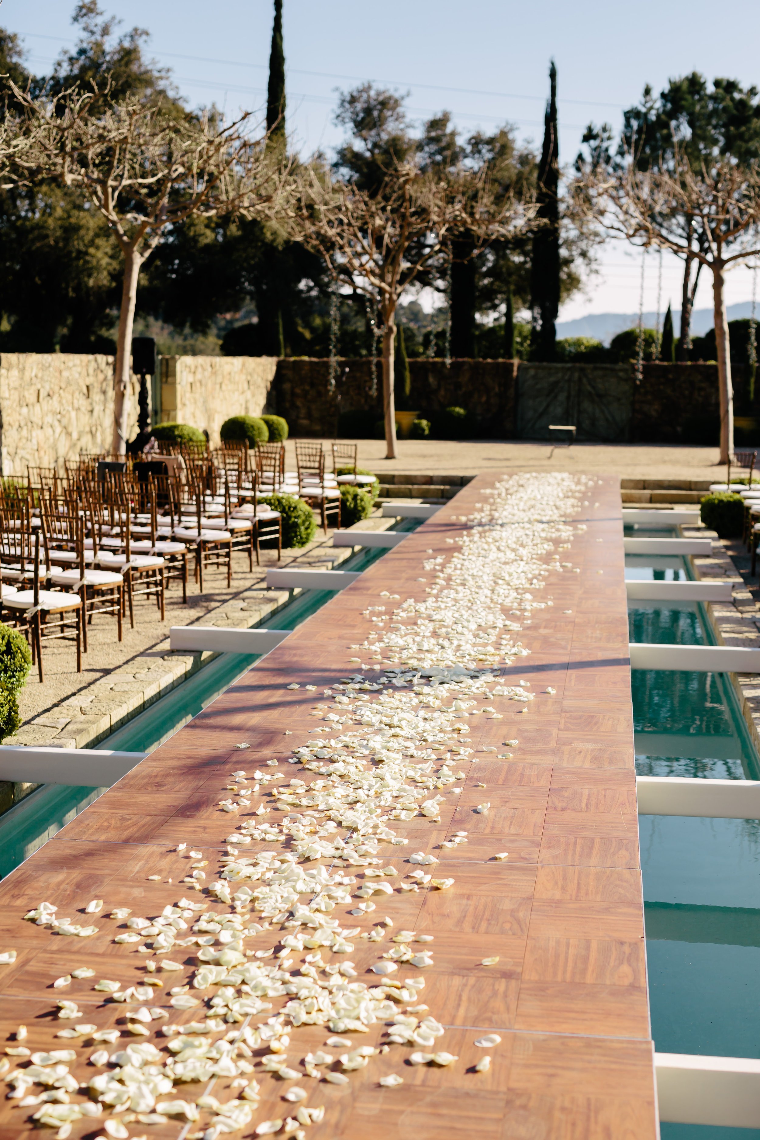 www.santabarbarawedding.com | Rewind Photography | Provence in Ojai | Pool Runway | Vigen's Party Rentals | Ceremony